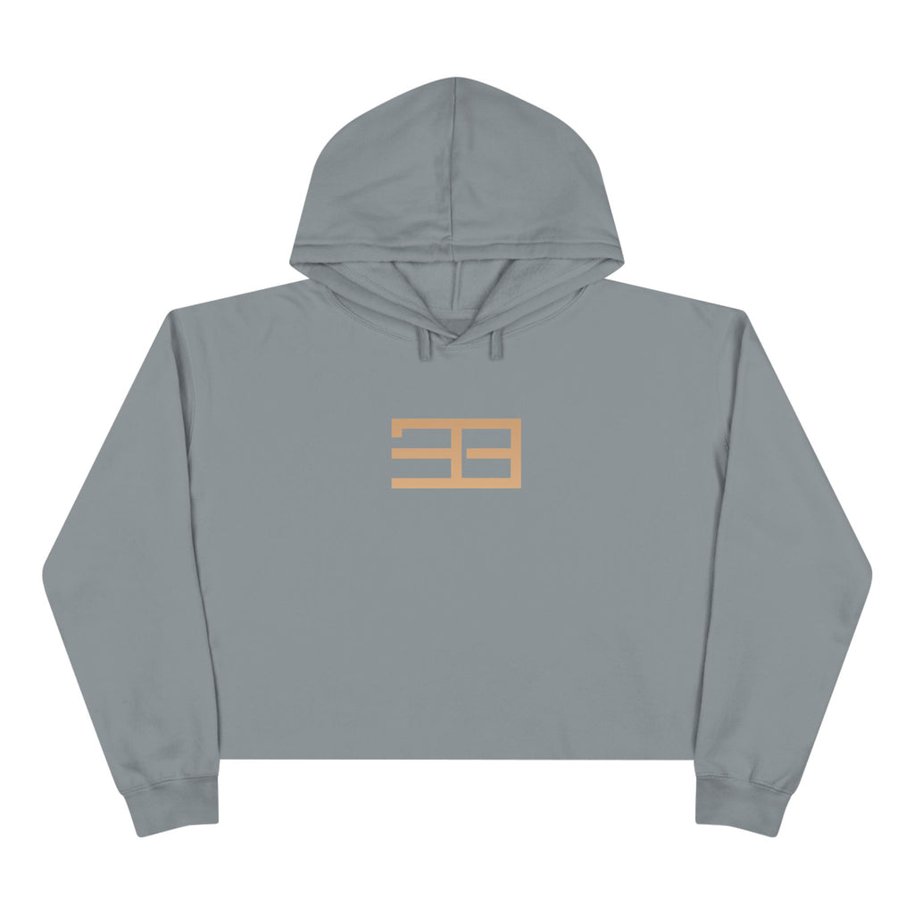 Minimalist Gold Logo Crop Hoodie — Women's Trendy Cropped Pullover