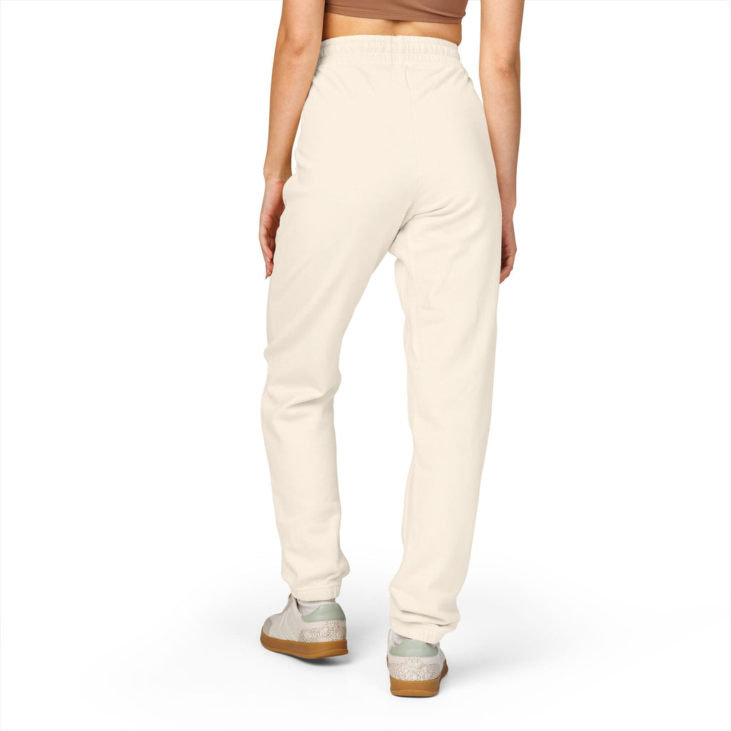 Cream Minimalist Sweatpants — Relaxed Fleece Joggers with Vertical Side Logo