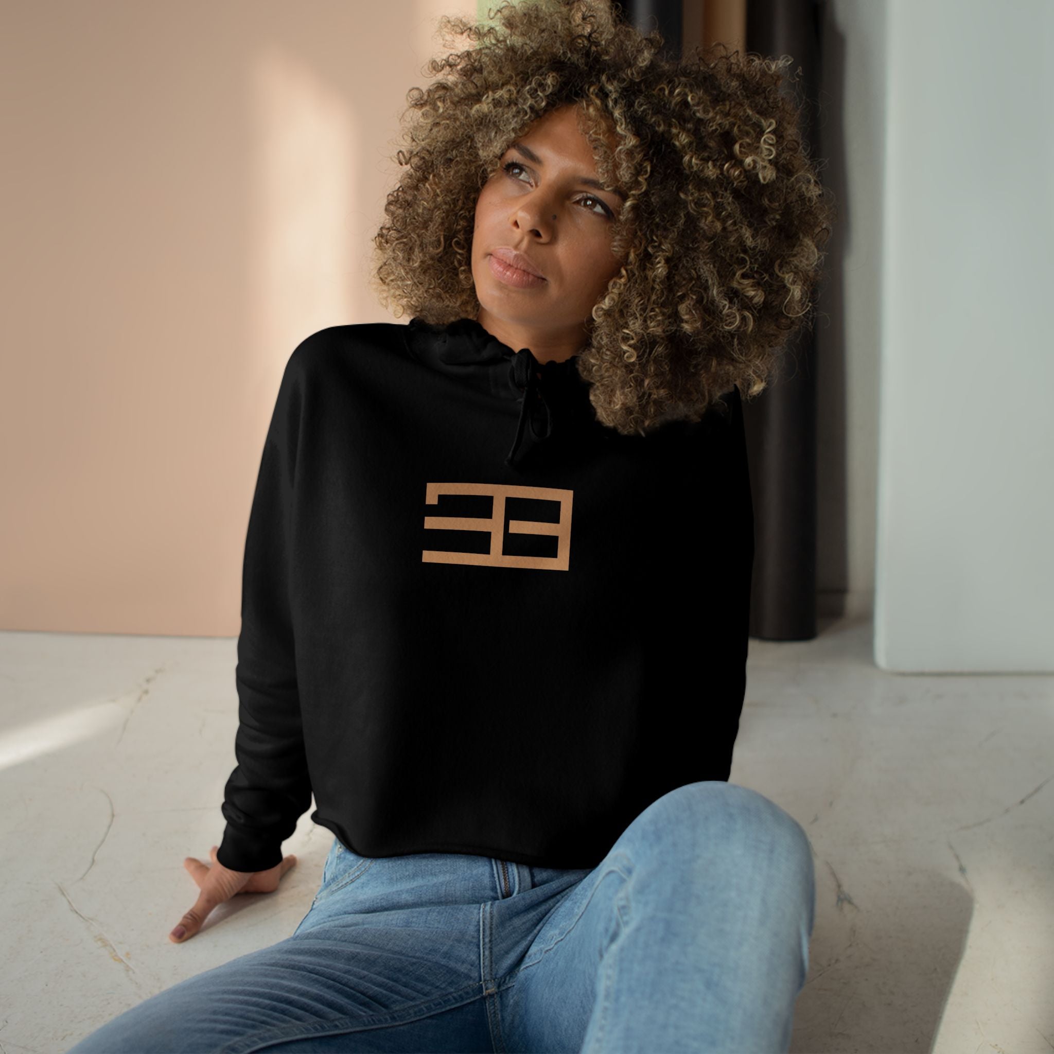 Minimalist Gold Logo Crop Hoodie — Women's Trendy Cropped Pullover