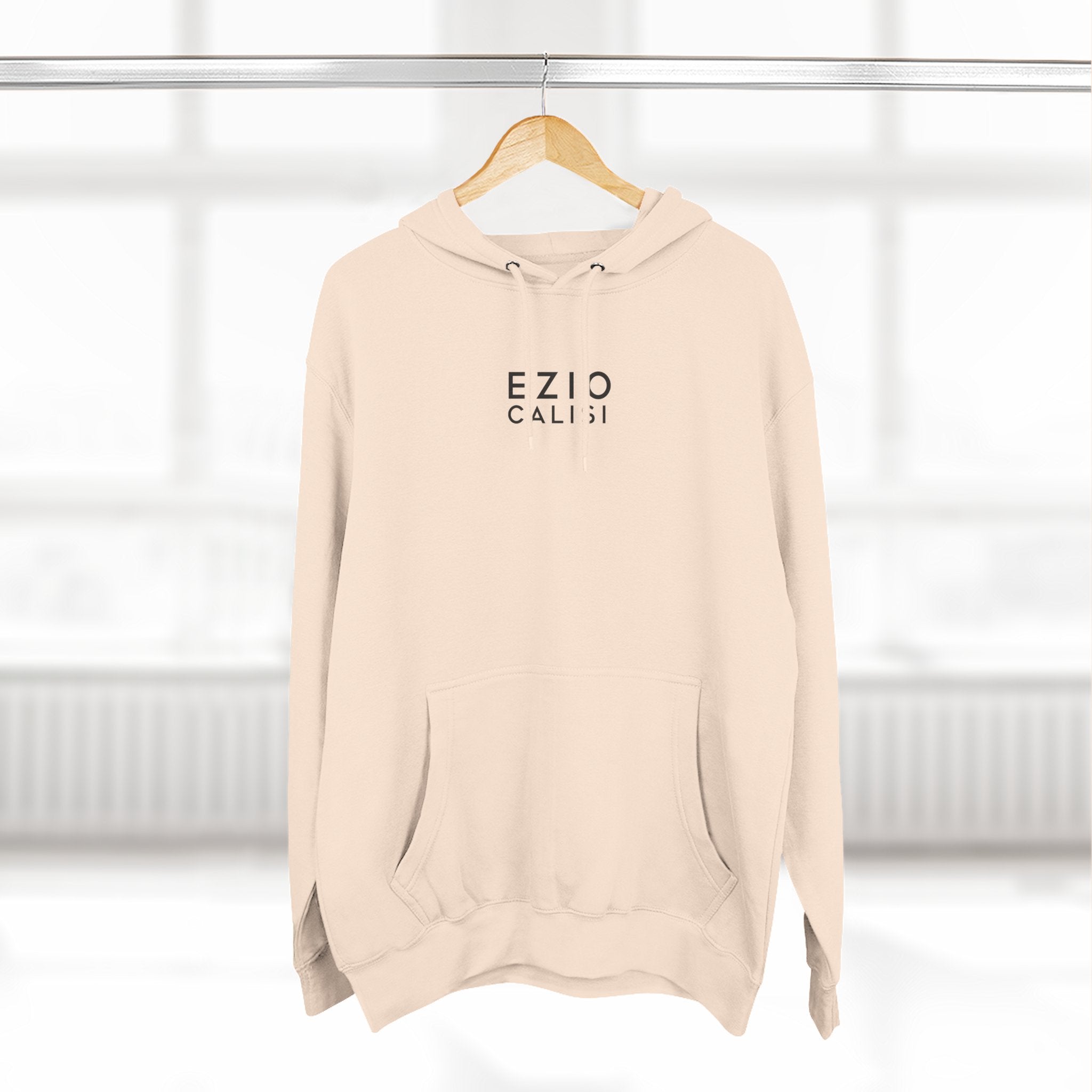 Minimalist 'EZIO CILISI' Logo Hoodie — Lightweight Three-Panel Fleece