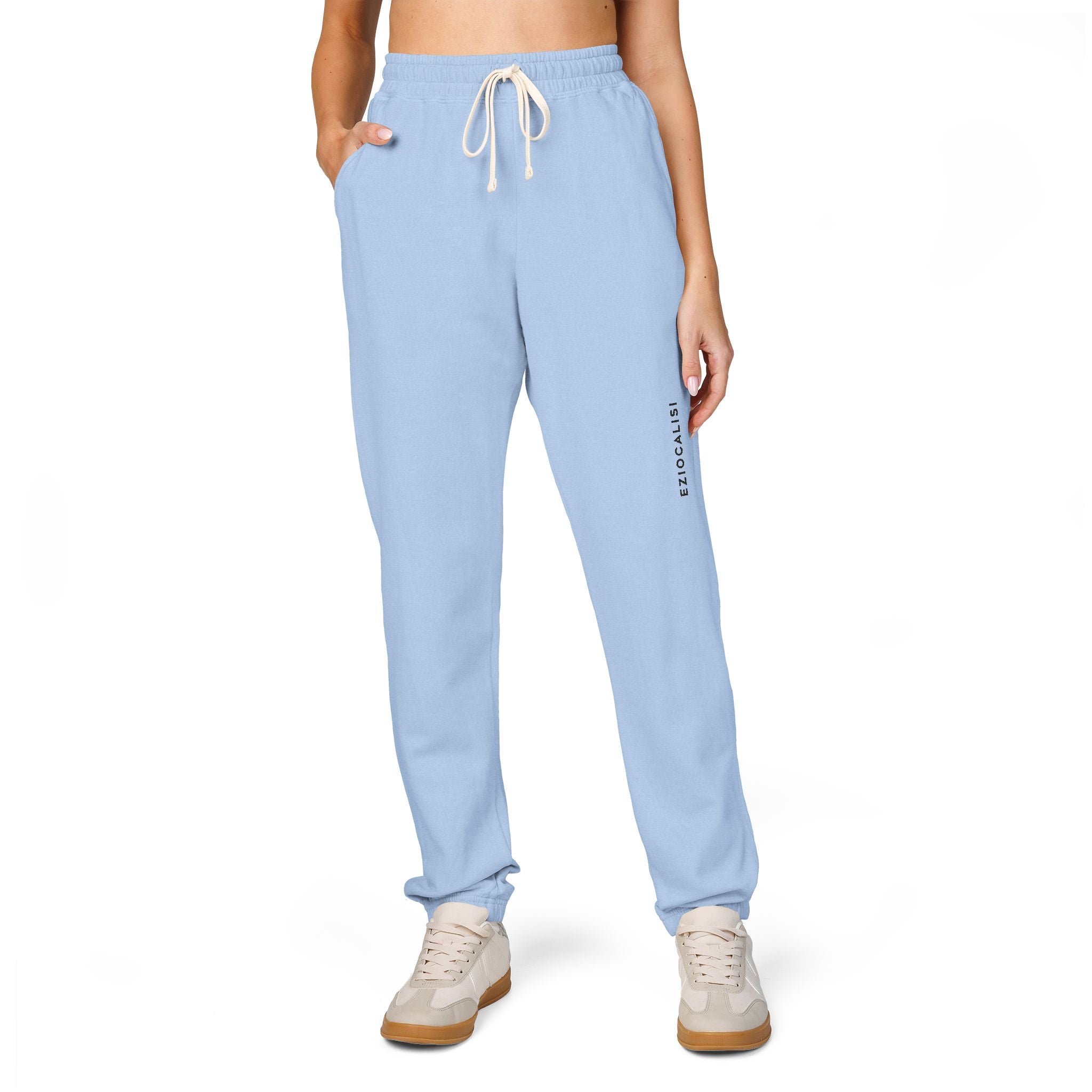 Cream Minimalist Sweatpants — Relaxed Fleece Joggers with Vertical Side Logo