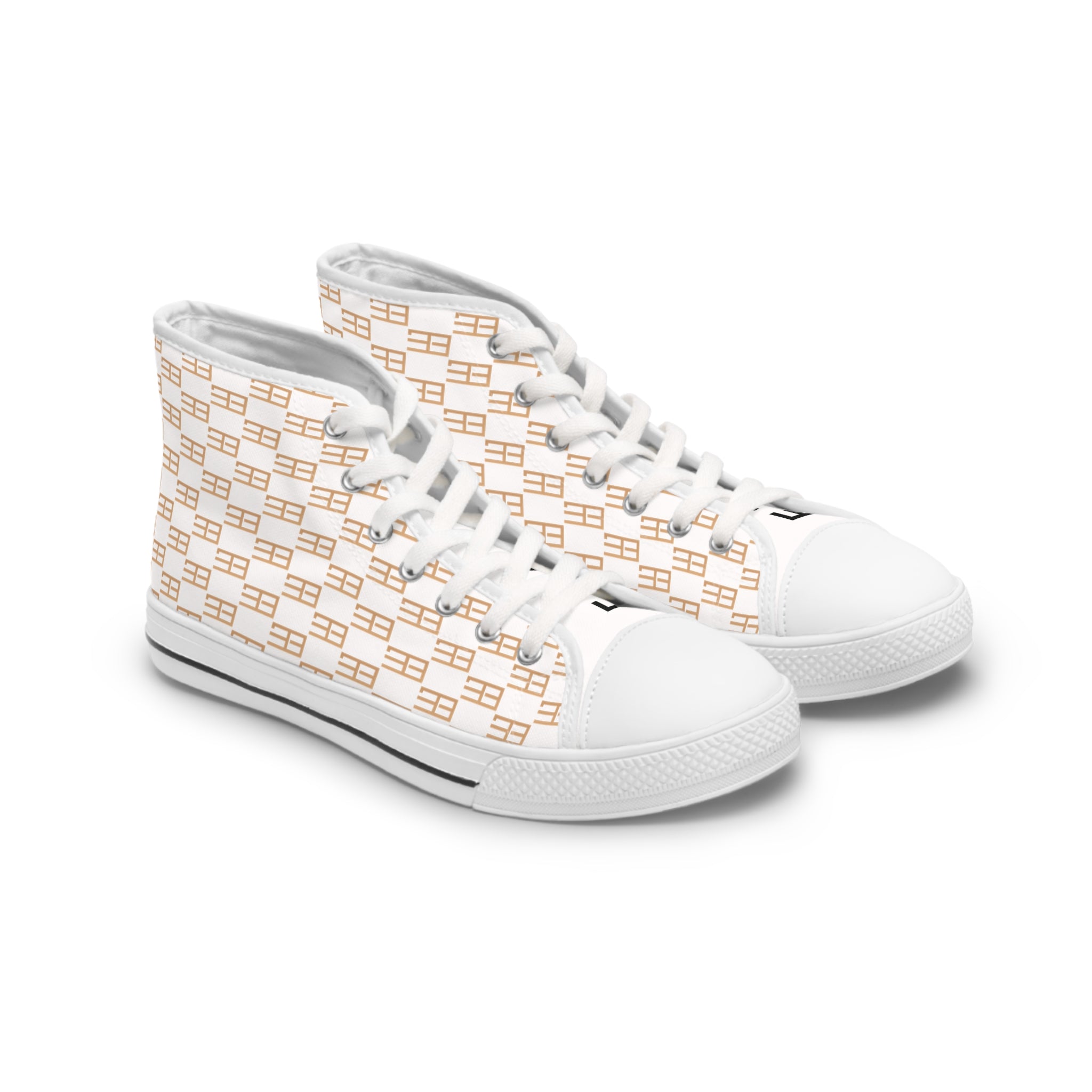 Women’s High-Top Sneakers — Beige Geometric Monogram Pattern