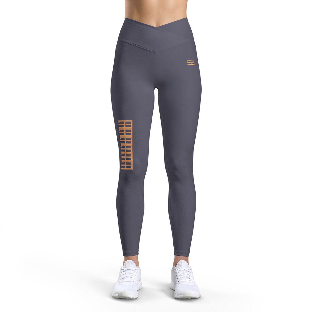 Luxe V-Waist Leggings — Gray Activewear with Copper Accent