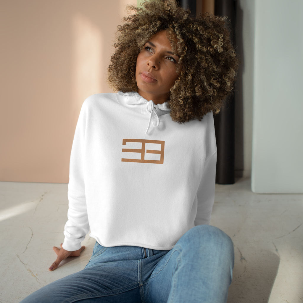 Minimalist Gold Logo Crop Hoodie — Women's Trendy Cropped Pullover