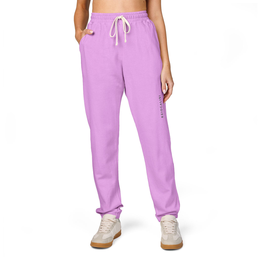 Cream Minimalist Sweatpants — Relaxed Fleece Joggers with Vertical Side Logo