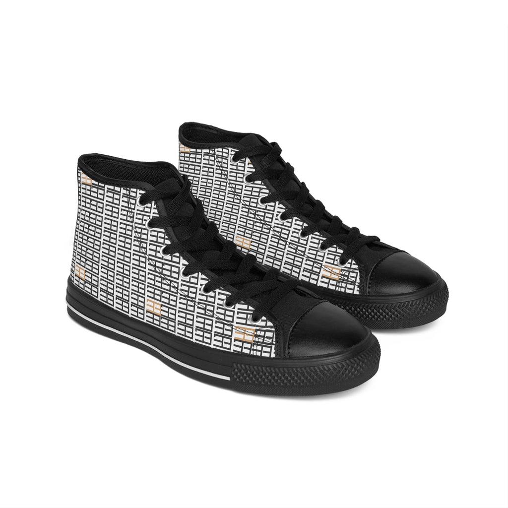 High-Top Sneakers — Minimal Grid Pattern Women's Classic Shoes