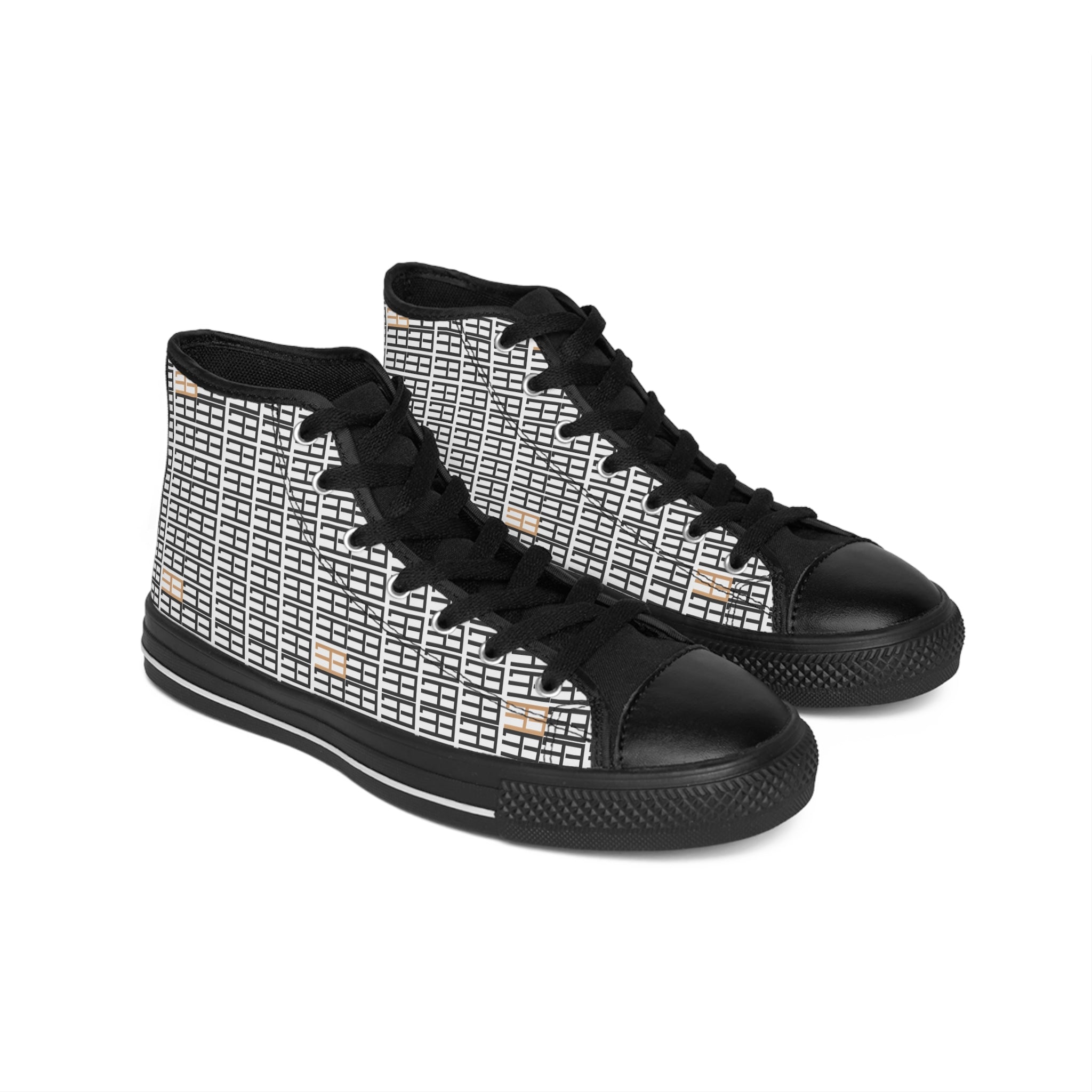High-Top Sneakers — Minimal Grid Pattern Women's Classic Shoes