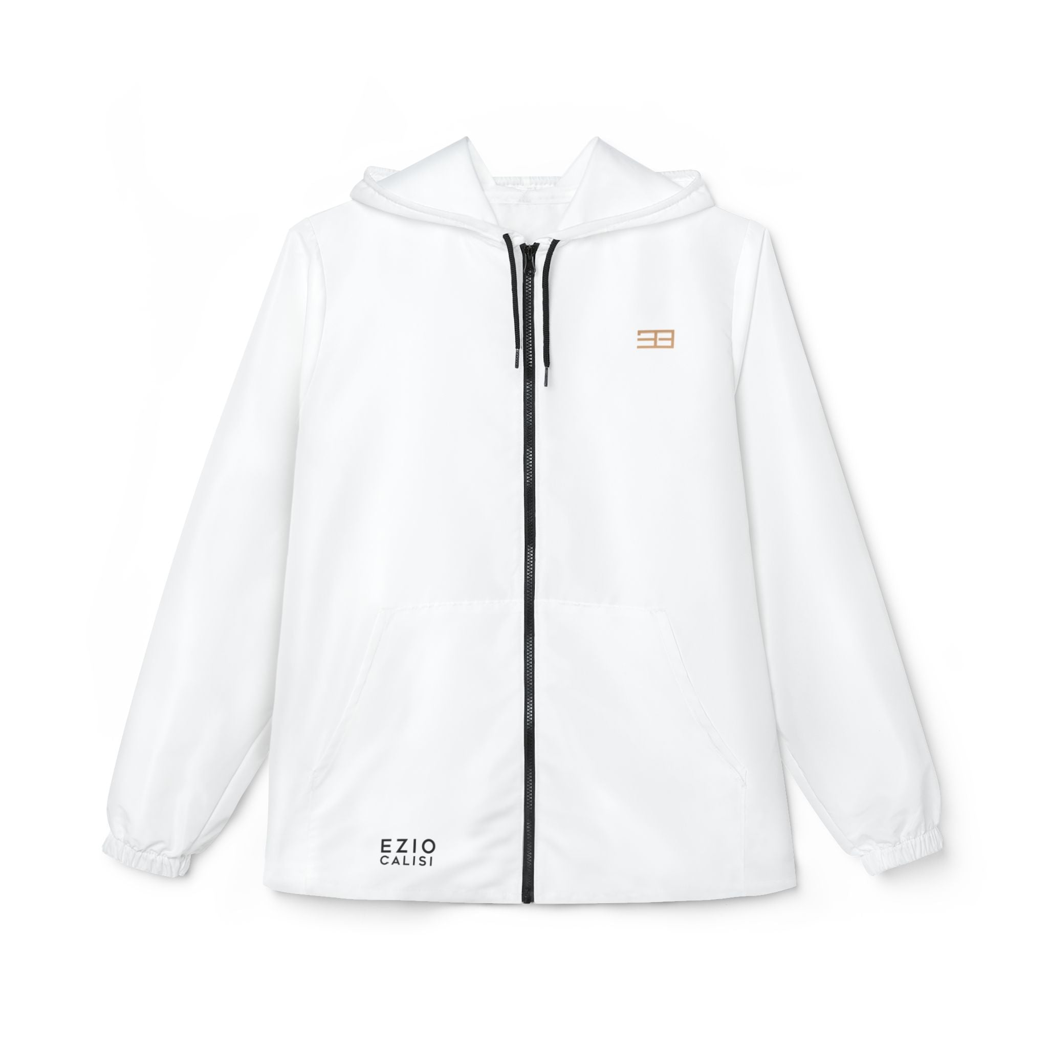 Minimal White Windbreaker Jacket — Lightweight Hooded Zip-Up
