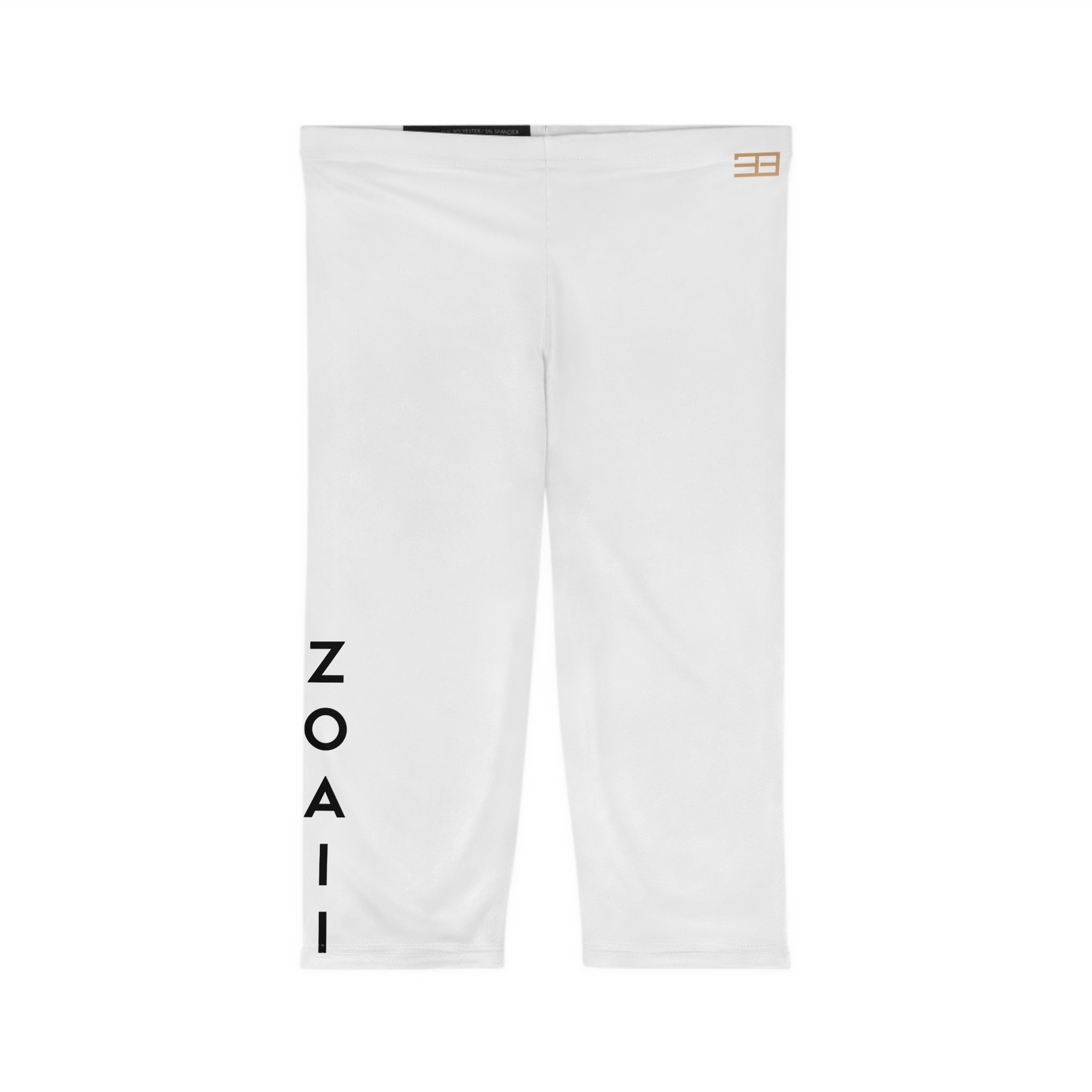Capri Leggings — Minimal White AOP with Vertical Black Lettering