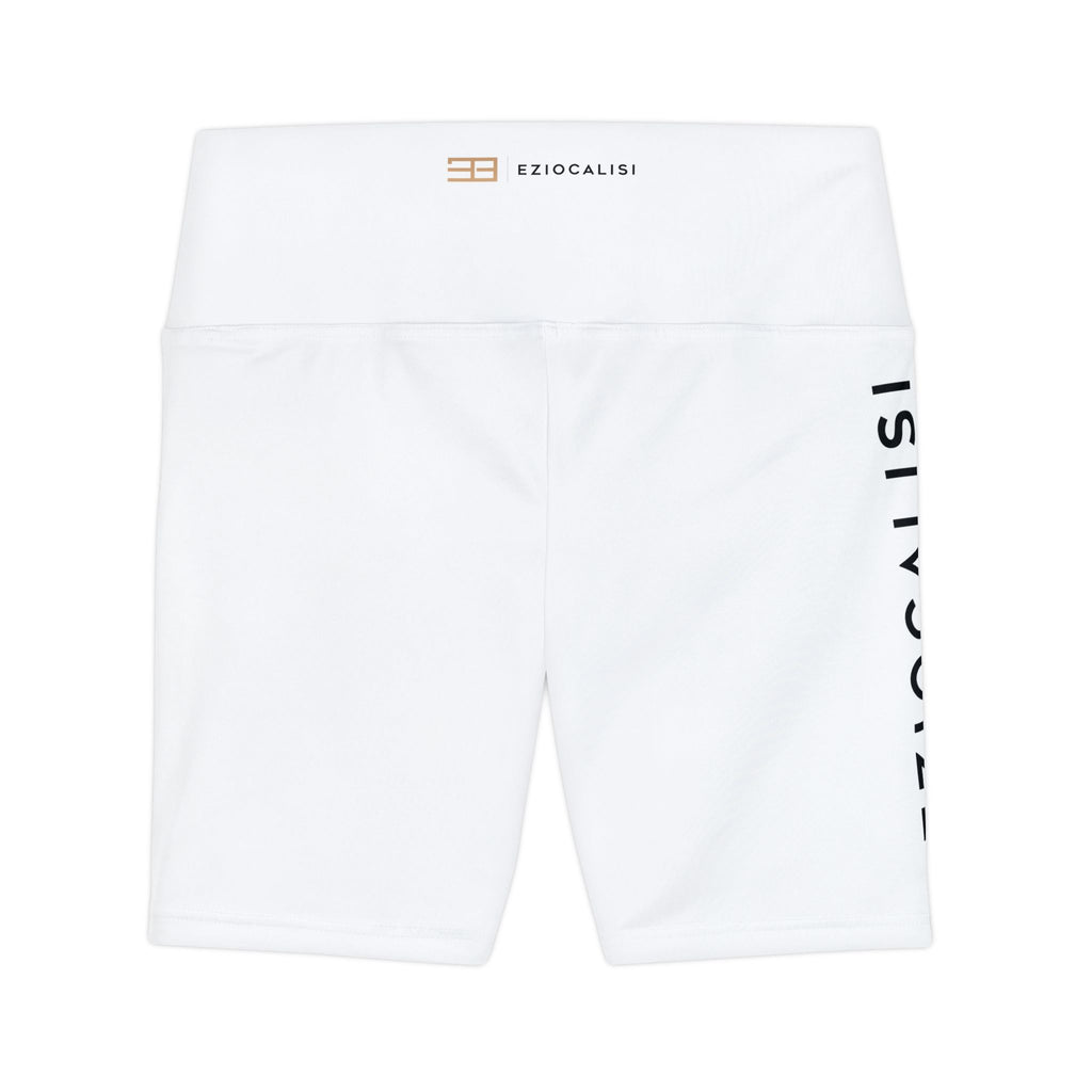 Women's Workout Shorts — White Biker Shorts with Side Typography