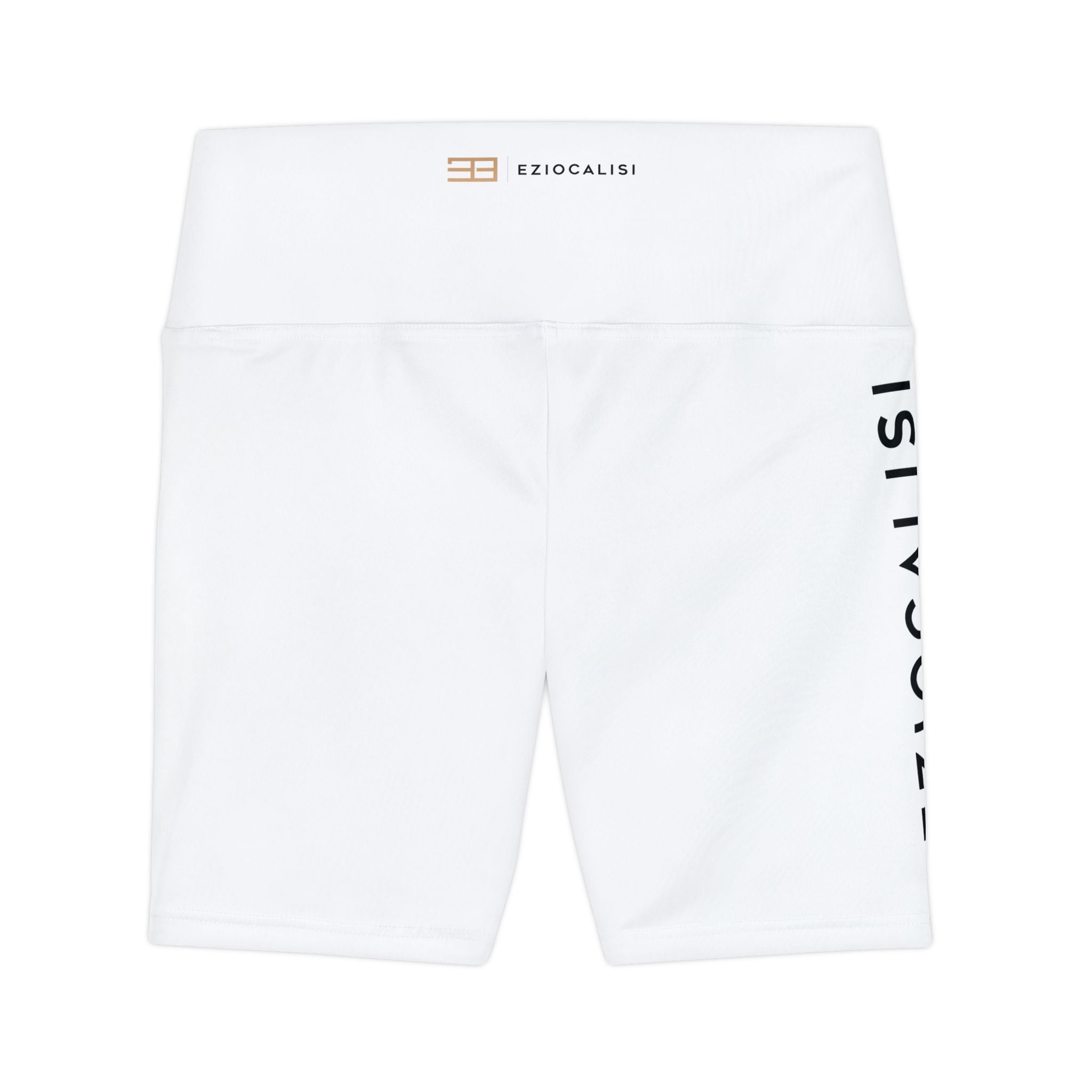 Women's Workout Shorts — White Biker Shorts with Side Typography