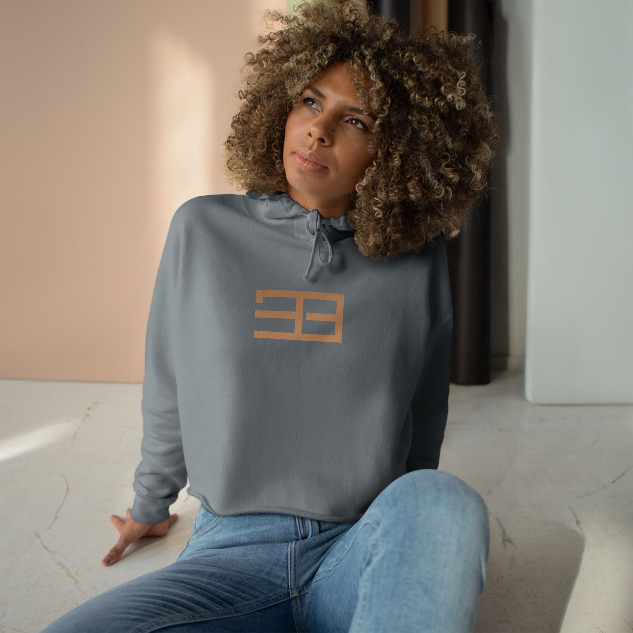 Minimalist Gold Logo Crop Hoodie — Women's Trendy Cropped Pullover