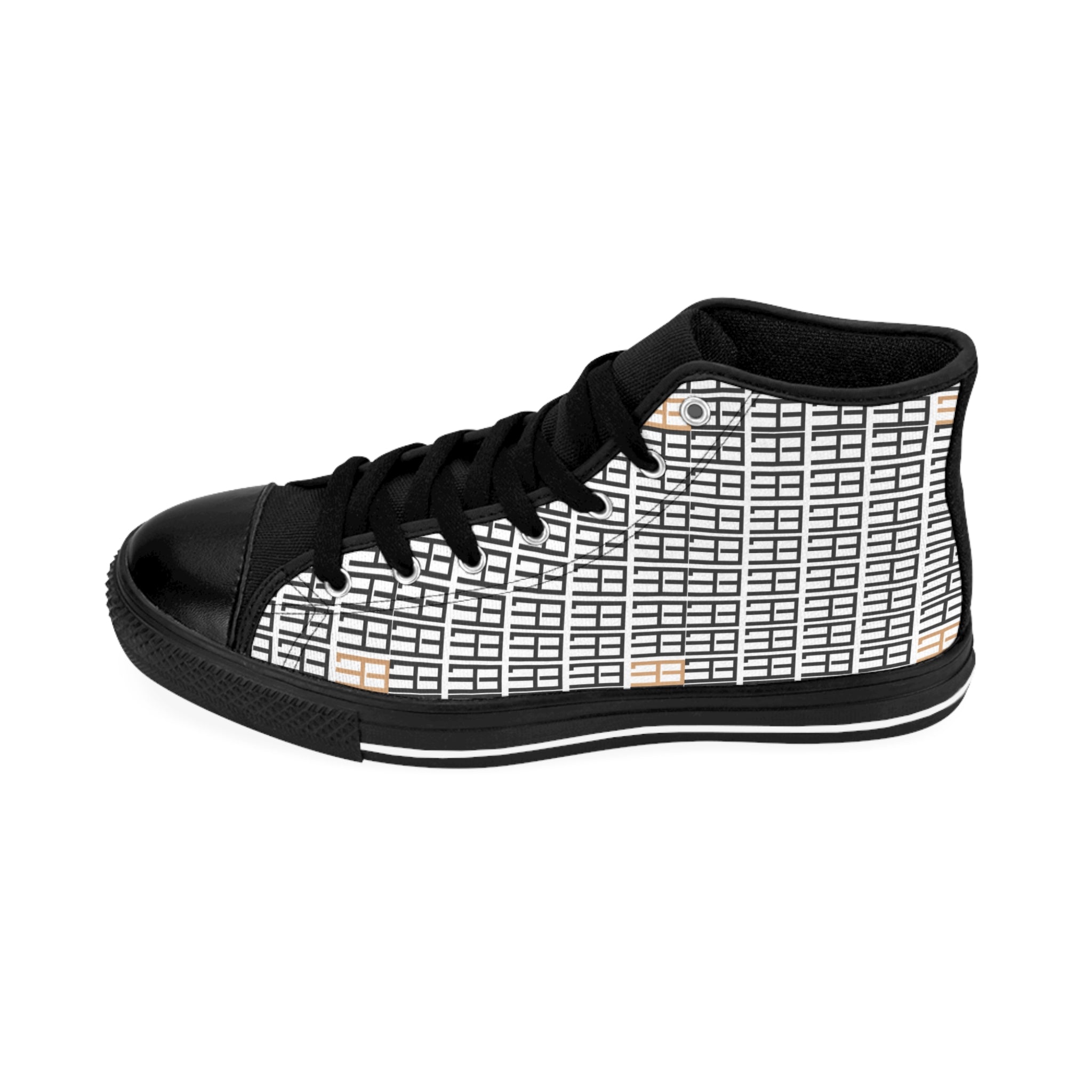 High-Top Sneakers — Minimal Grid Pattern Women's Classic Shoes