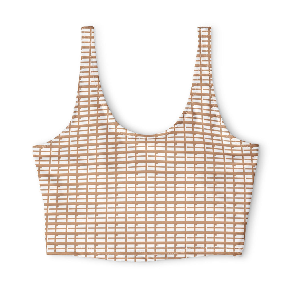 Neutral Grid Pattern Sports Bra — Minimal Beige Check Athletic Top