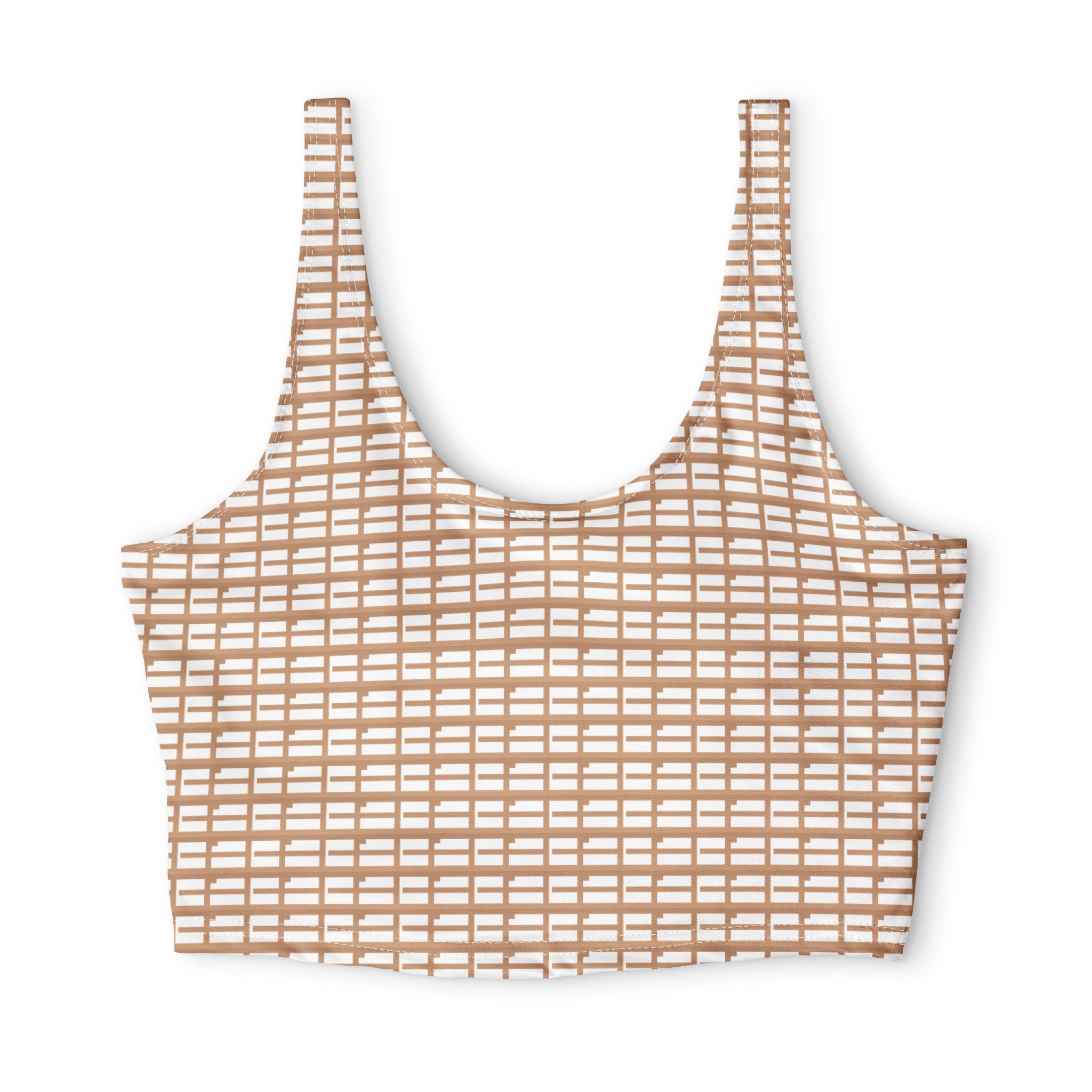 Neutral Grid Pattern Sports Bra — Minimal Beige Check Athletic Top