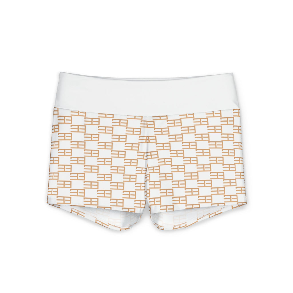 Geometric Chain-Print Women’s Yoga Shorts — Soft Neutral Athletic Hotpants