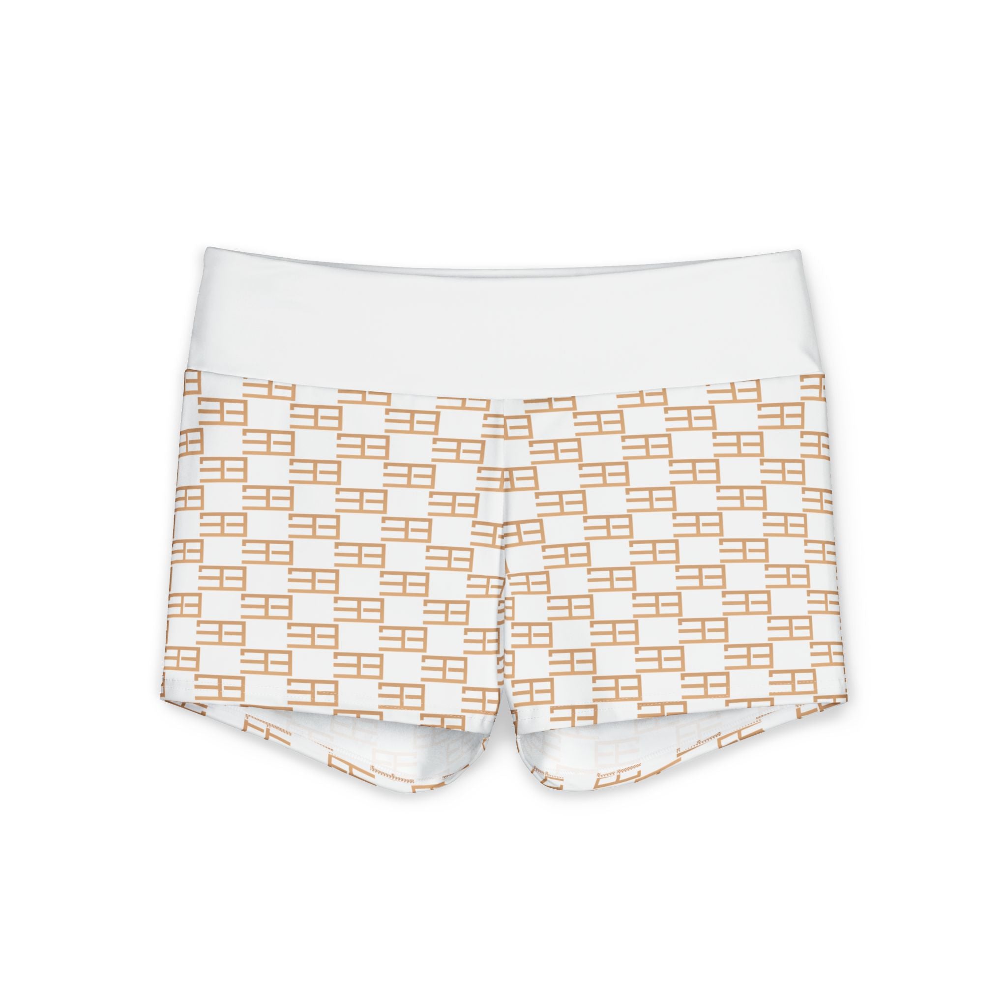 Geometric Chain-Print Women’s Yoga Shorts — Soft Neutral Athletic Hotpants