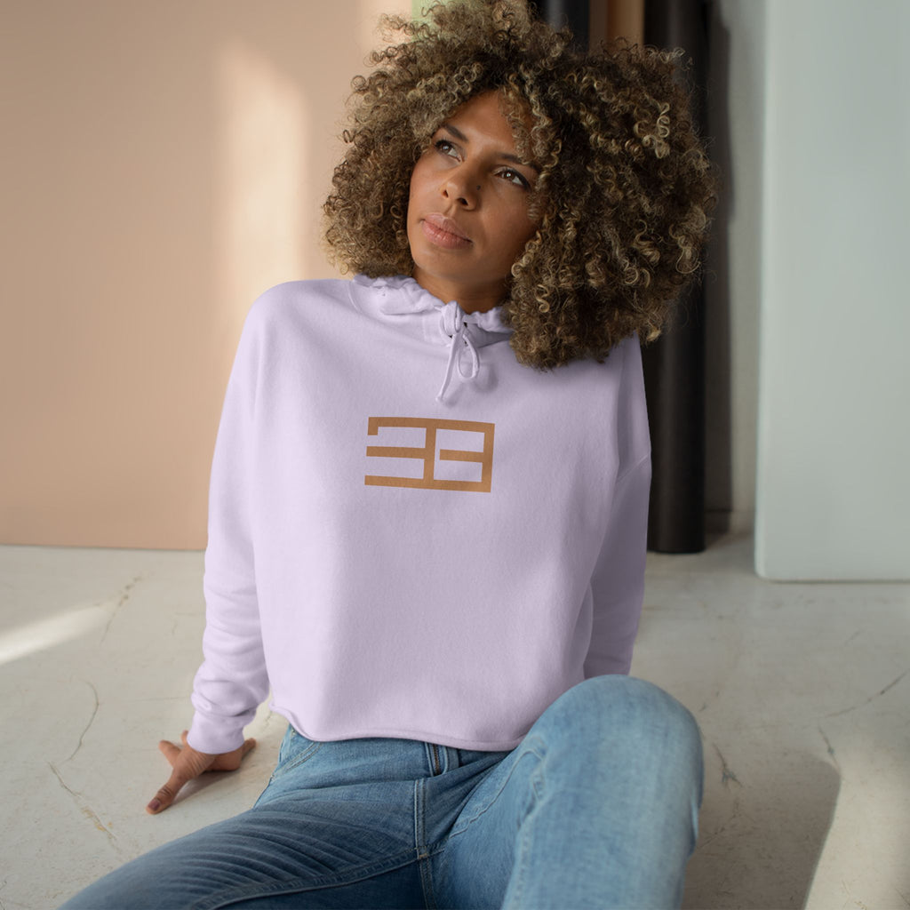 Minimalist Gold Logo Crop Hoodie — Women's Trendy Cropped Pullover