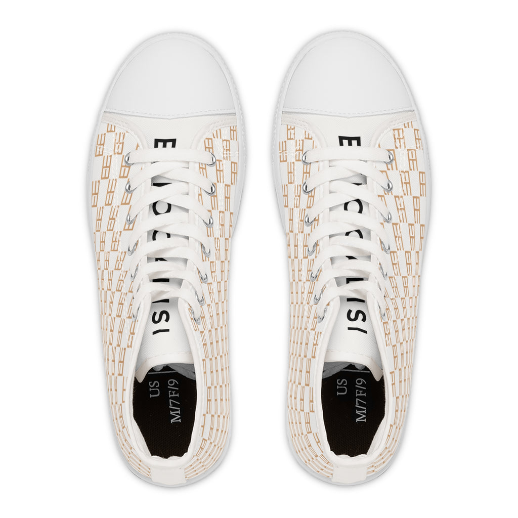 Women’s High-Top Sneakers — Beige Geometric Monogram Pattern