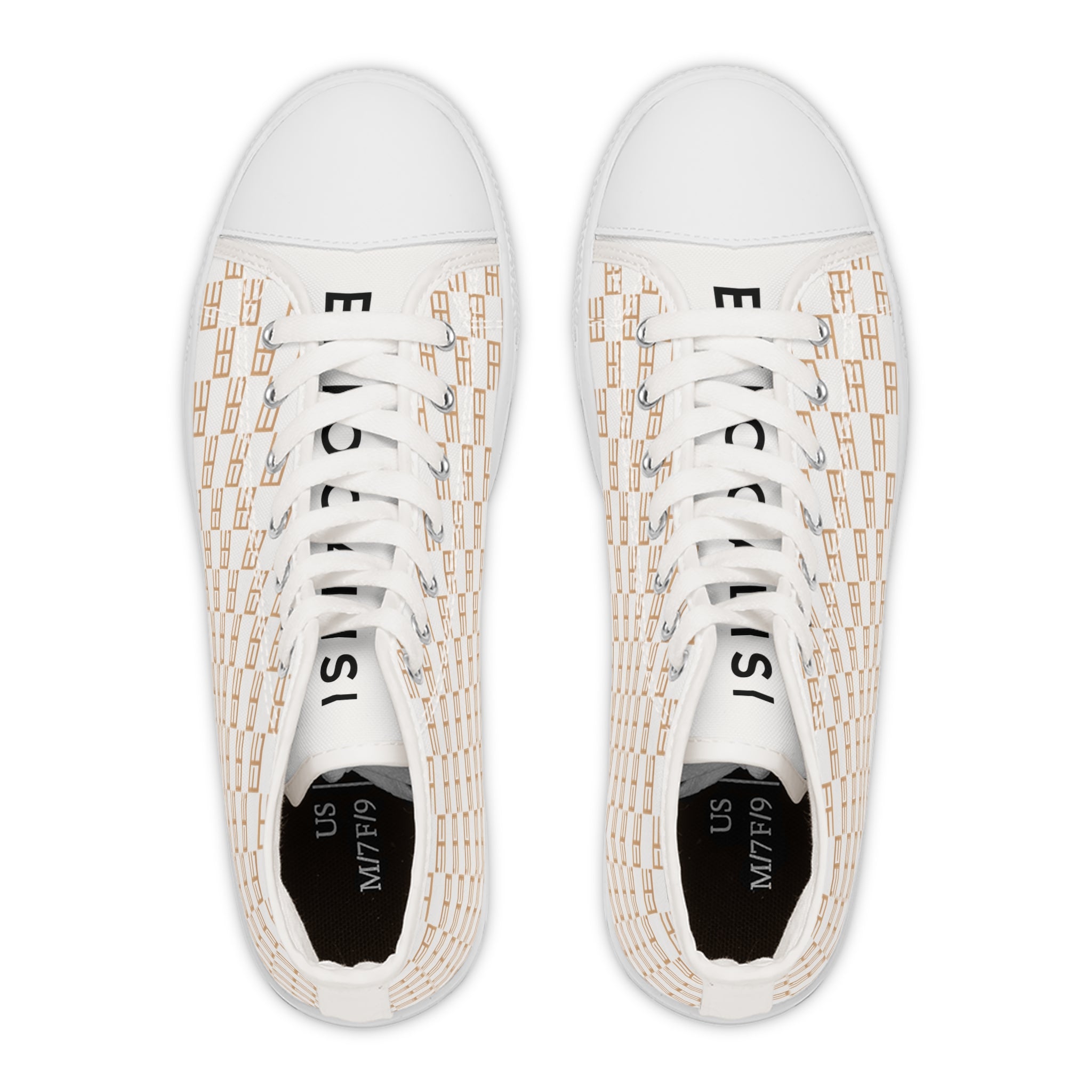 Women’s High-Top Sneakers — Beige Geometric Monogram Pattern