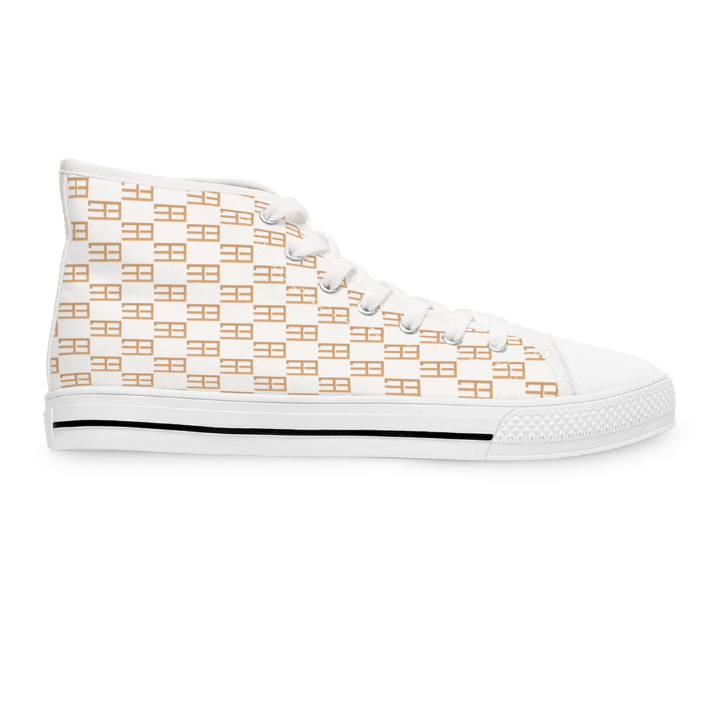 Women’s High-Top Sneakers — Beige Geometric Monogram Pattern