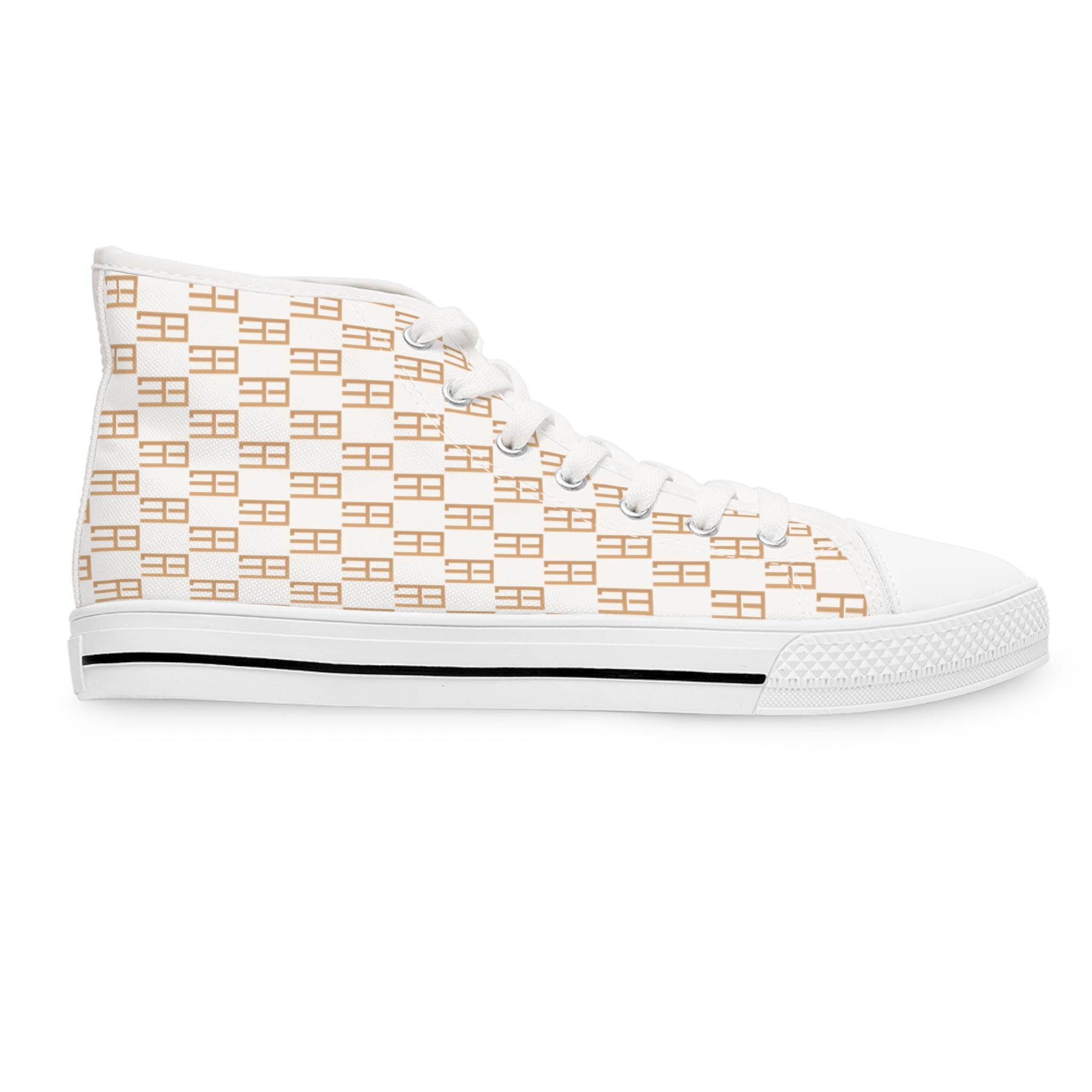 Women’s High-Top Sneakers — Beige Geometric Monogram Pattern