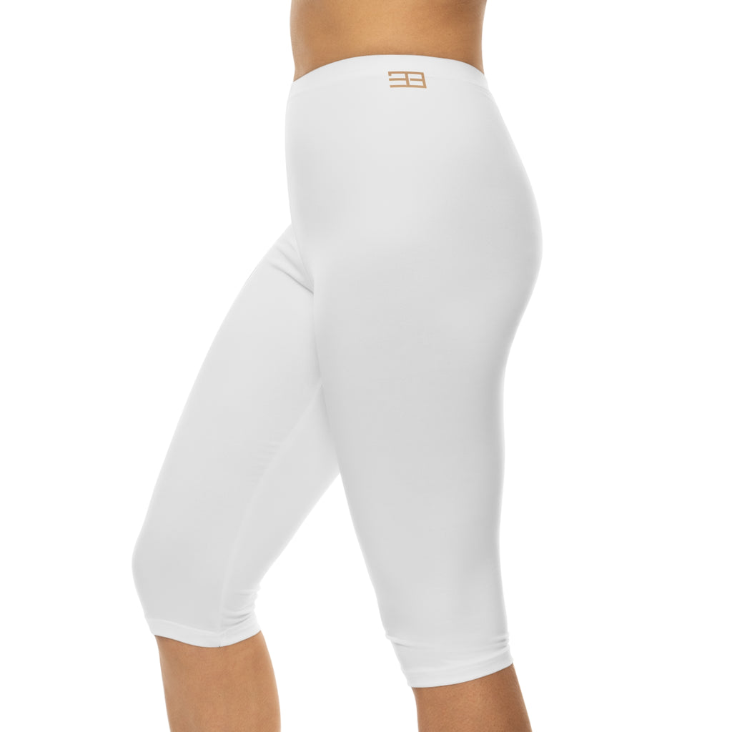 Capri Leggings — Minimal White AOP with Vertical Black Lettering