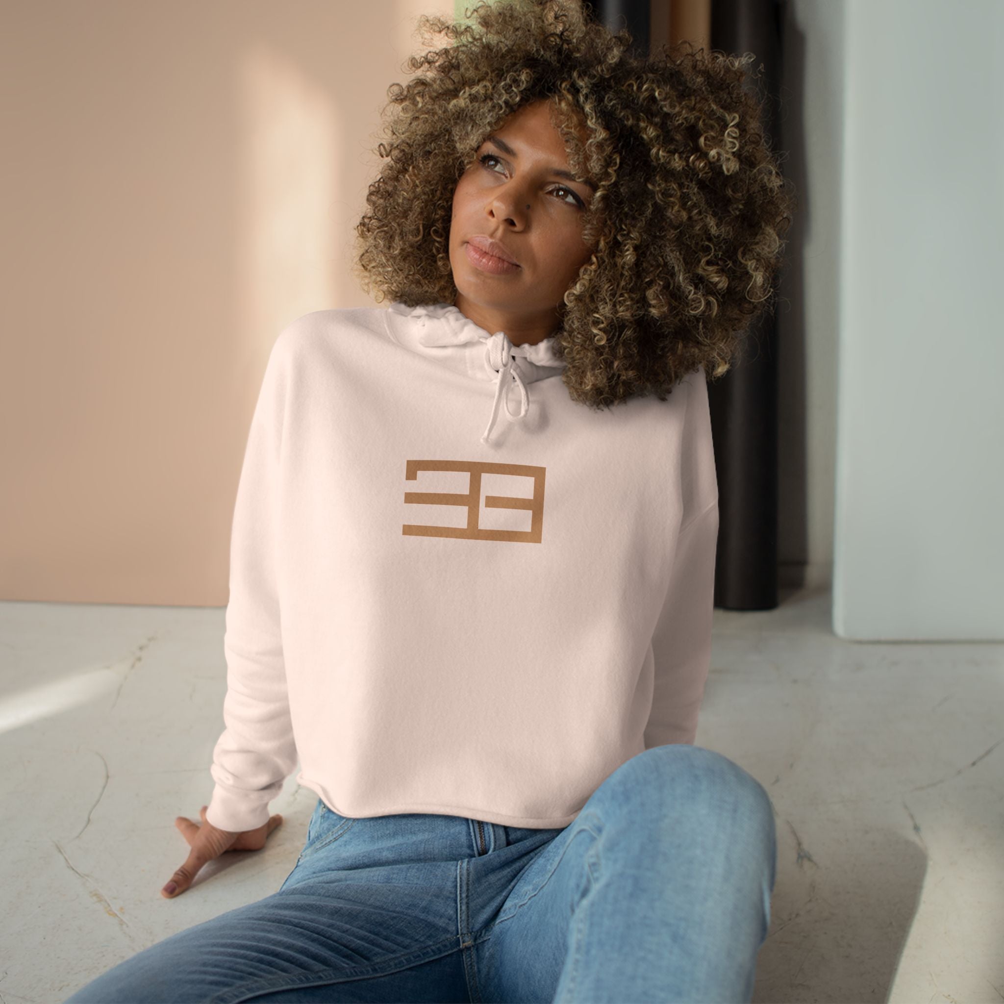 Minimalist Gold Logo Crop Hoodie — Women's Trendy Cropped Pullover