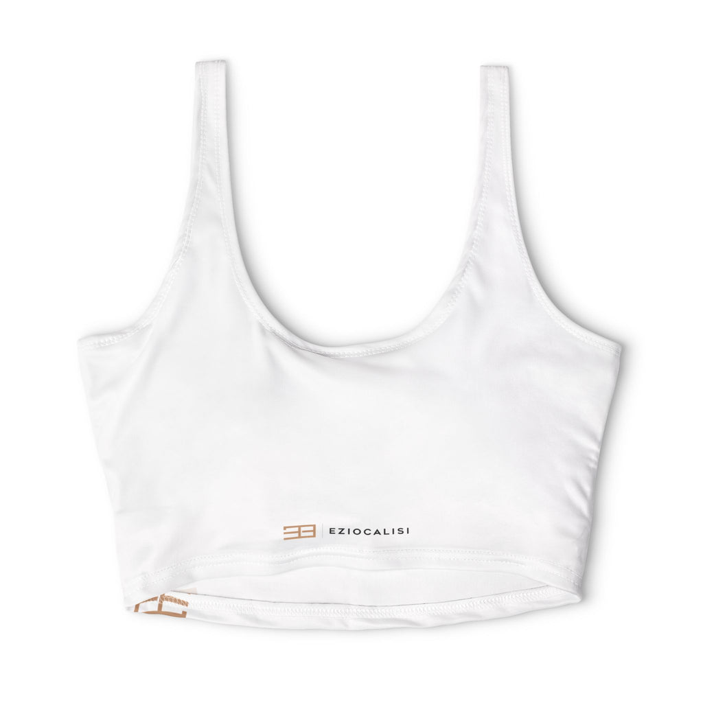 Minimalist White Sports Bra — Subtle Logo Crop Activewear