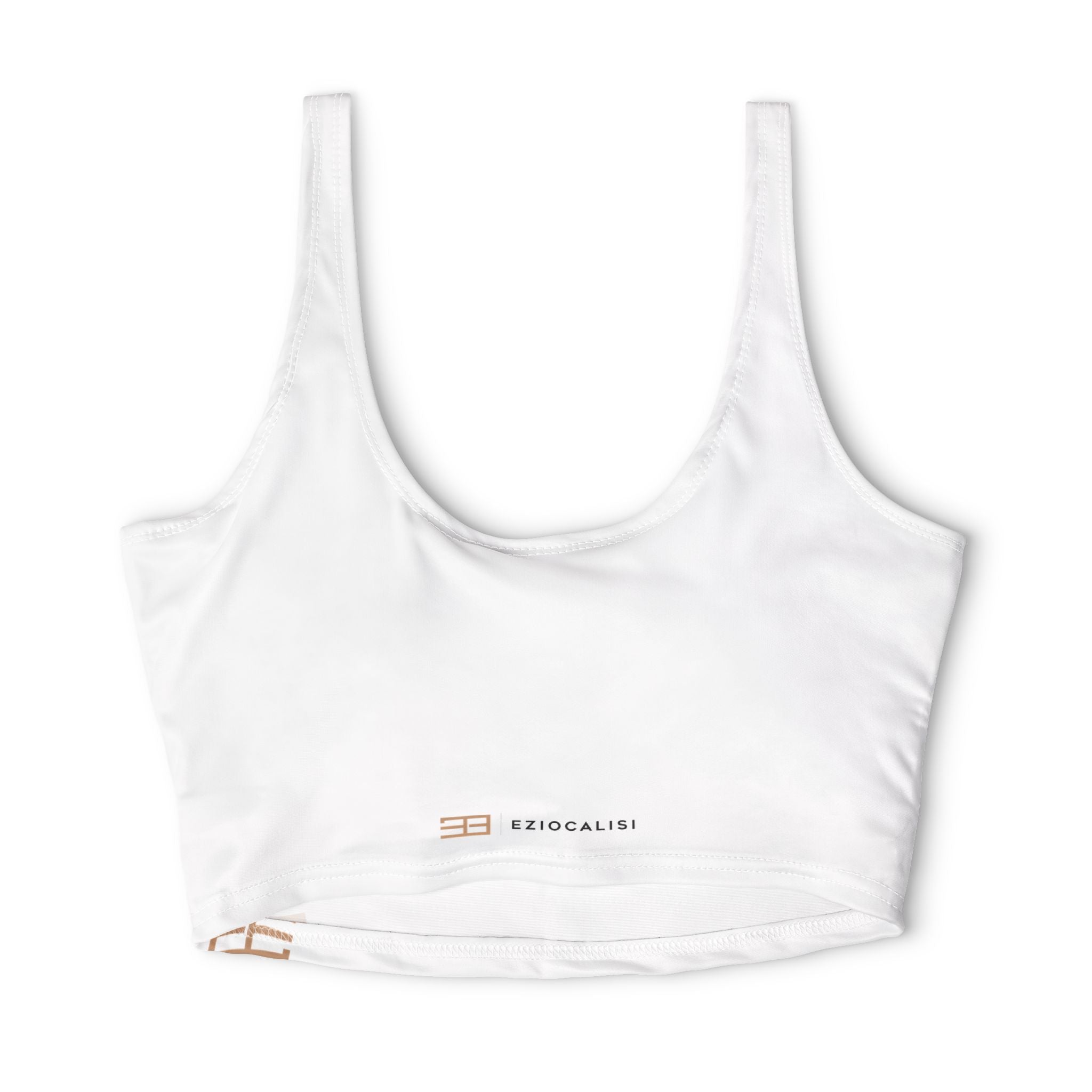 Minimalist White Sports Bra — Subtle Logo Crop Activewear