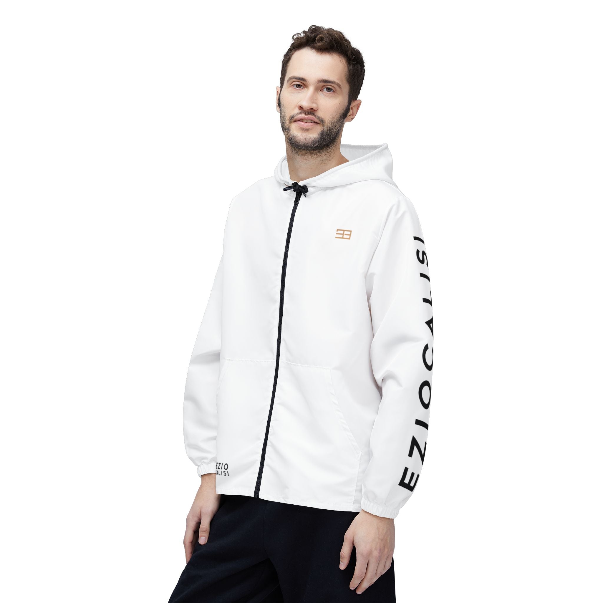 Minimal White Windbreaker Jacket — Lightweight Hooded Zip-Up