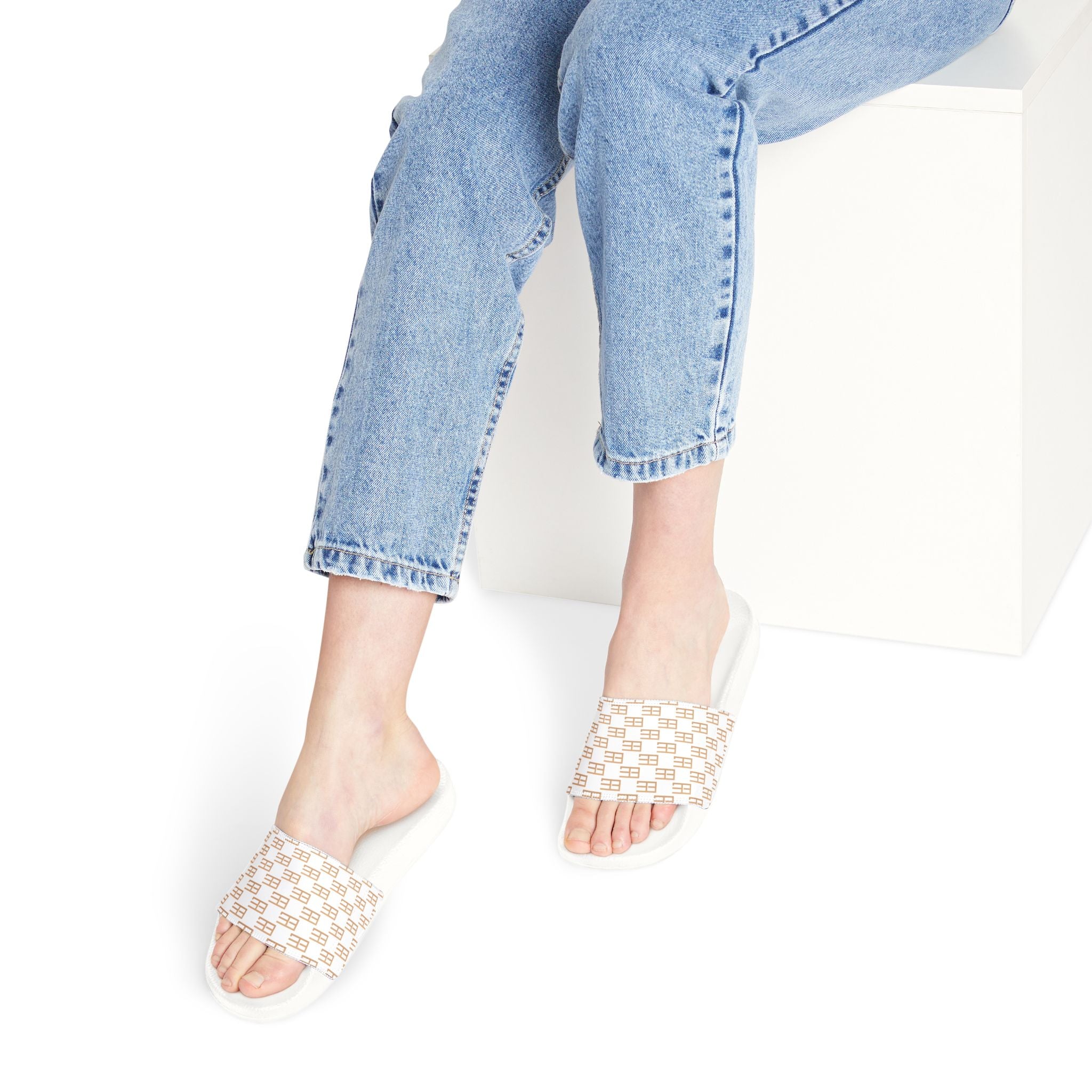 Women's Removable-Strap Sandals — Beige Monogram Slide Sandals