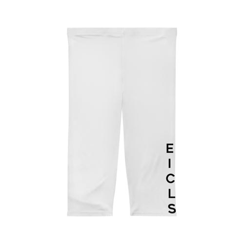 Capri Leggings — Minimal White AOP with Vertical Black Lettering