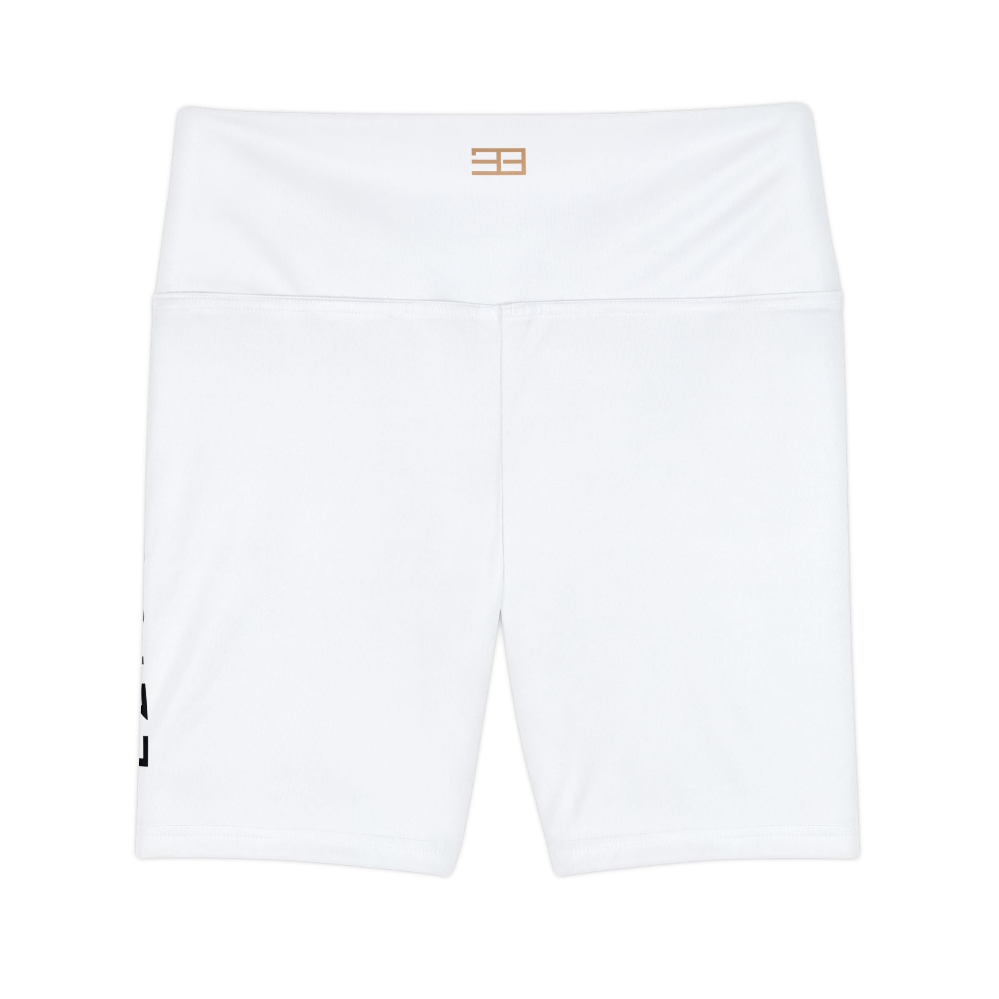 Women's Workout Shorts — White Biker Shorts with Side Typography