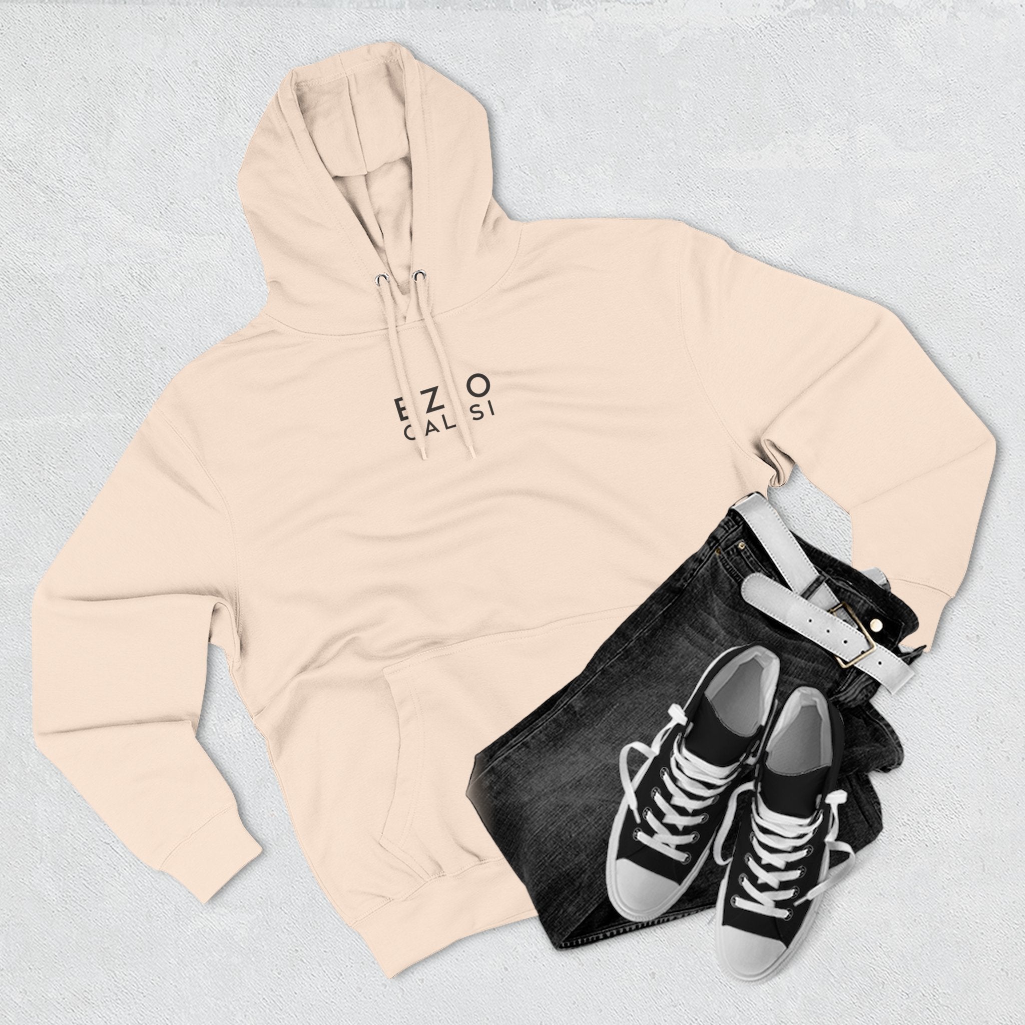 Minimalist 'EZIO CILISI' Logo Hoodie — Lightweight Three-Panel Fleece