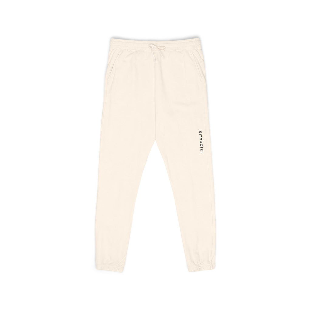 Cream Minimalist Sweatpants — Relaxed Fleece Joggers with Vertical Side Logo