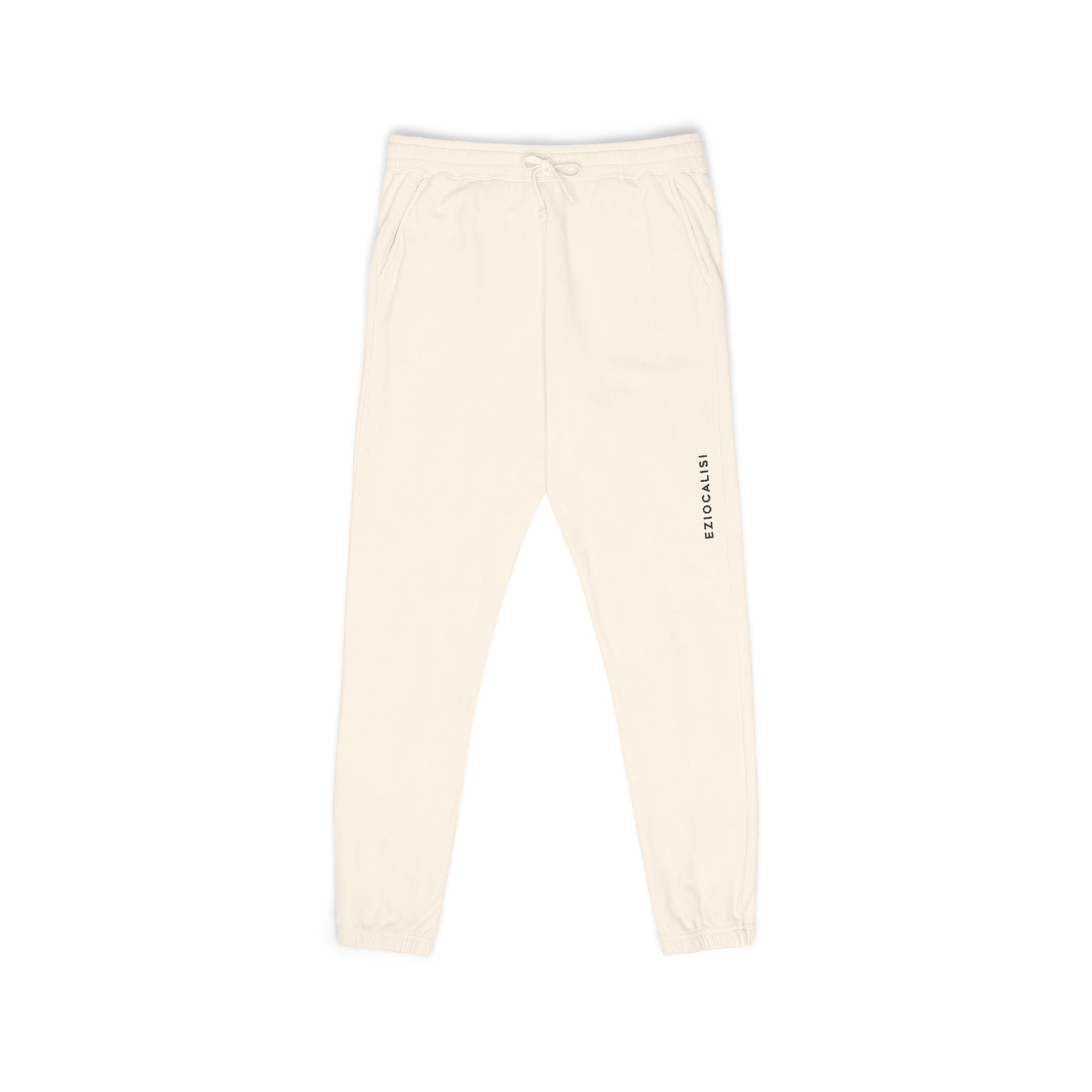 Cream Minimalist Sweatpants — Relaxed Fleece Joggers with Vertical Side Logo
