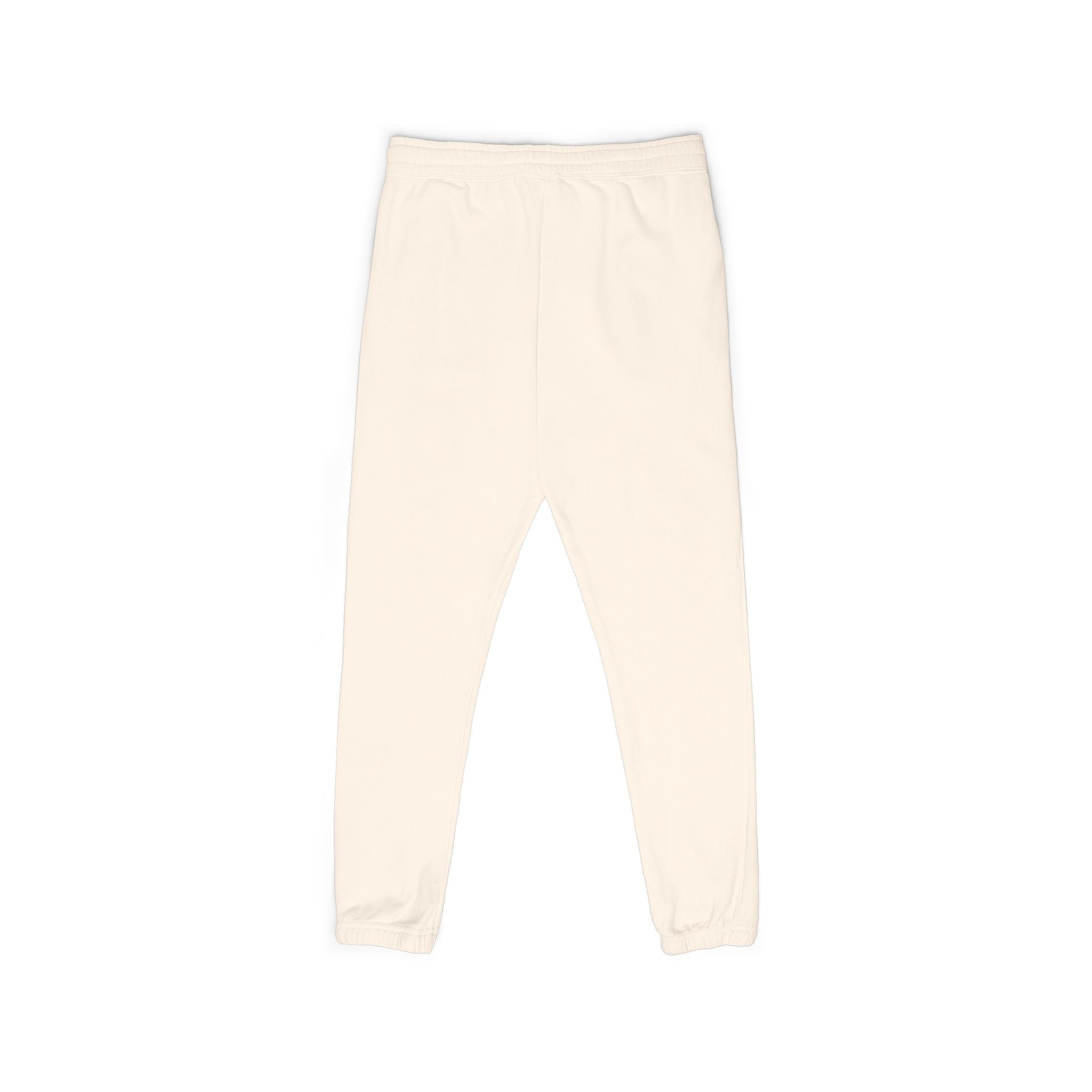 Cream Minimalist Sweatpants — Relaxed Fleece Joggers with Vertical Side Logo
