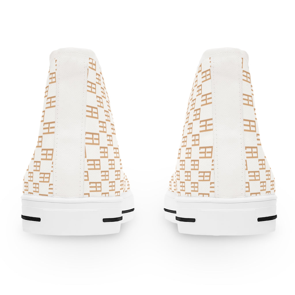 Women’s High-Top Sneakers — Beige Geometric Monogram Pattern