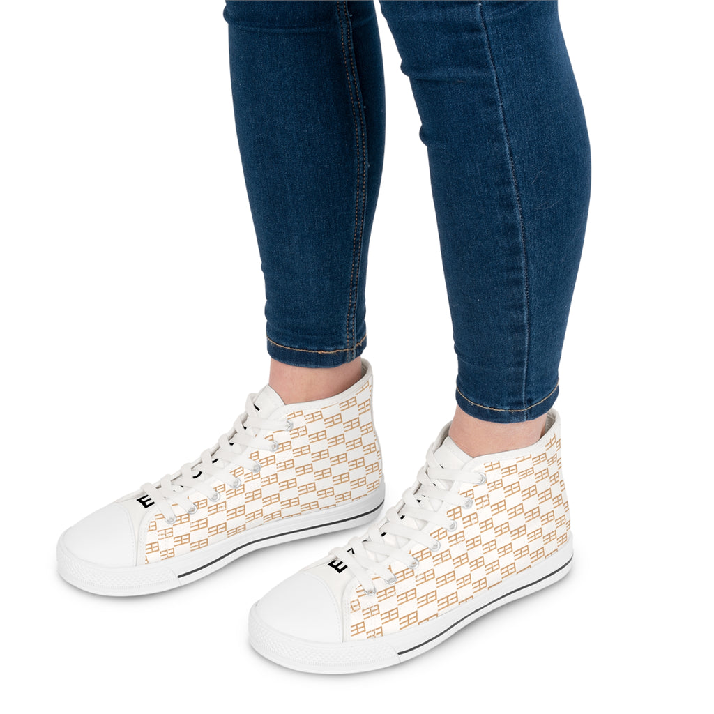 Women’s High-Top Sneakers — Beige Geometric Monogram Pattern