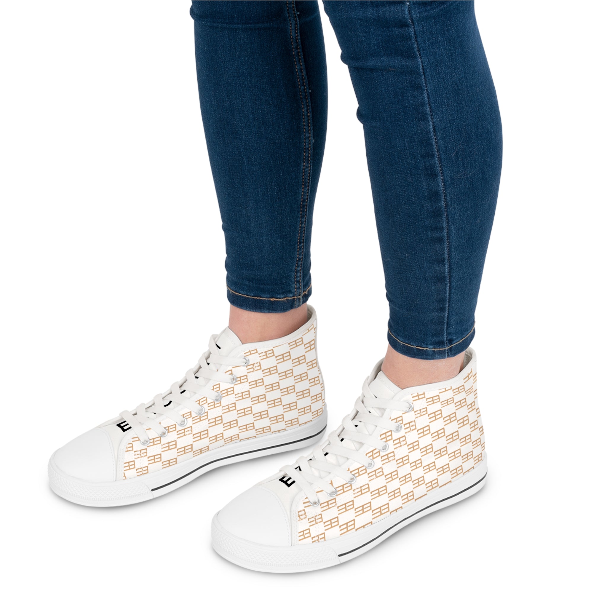 Women’s High-Top Sneakers — Beige Geometric Monogram Pattern