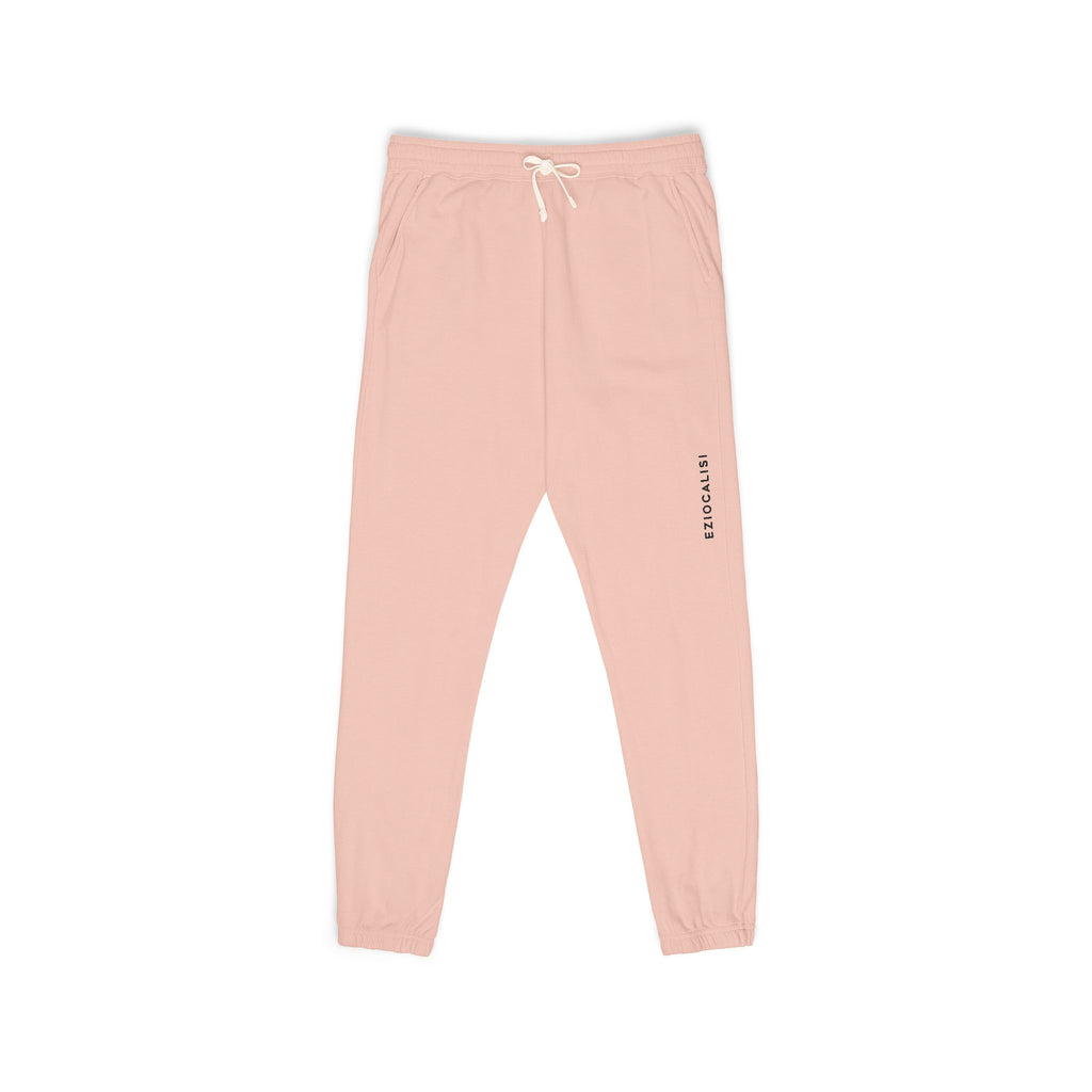 Cream Minimalist Sweatpants — Relaxed Fleece Joggers with Vertical Side Logo