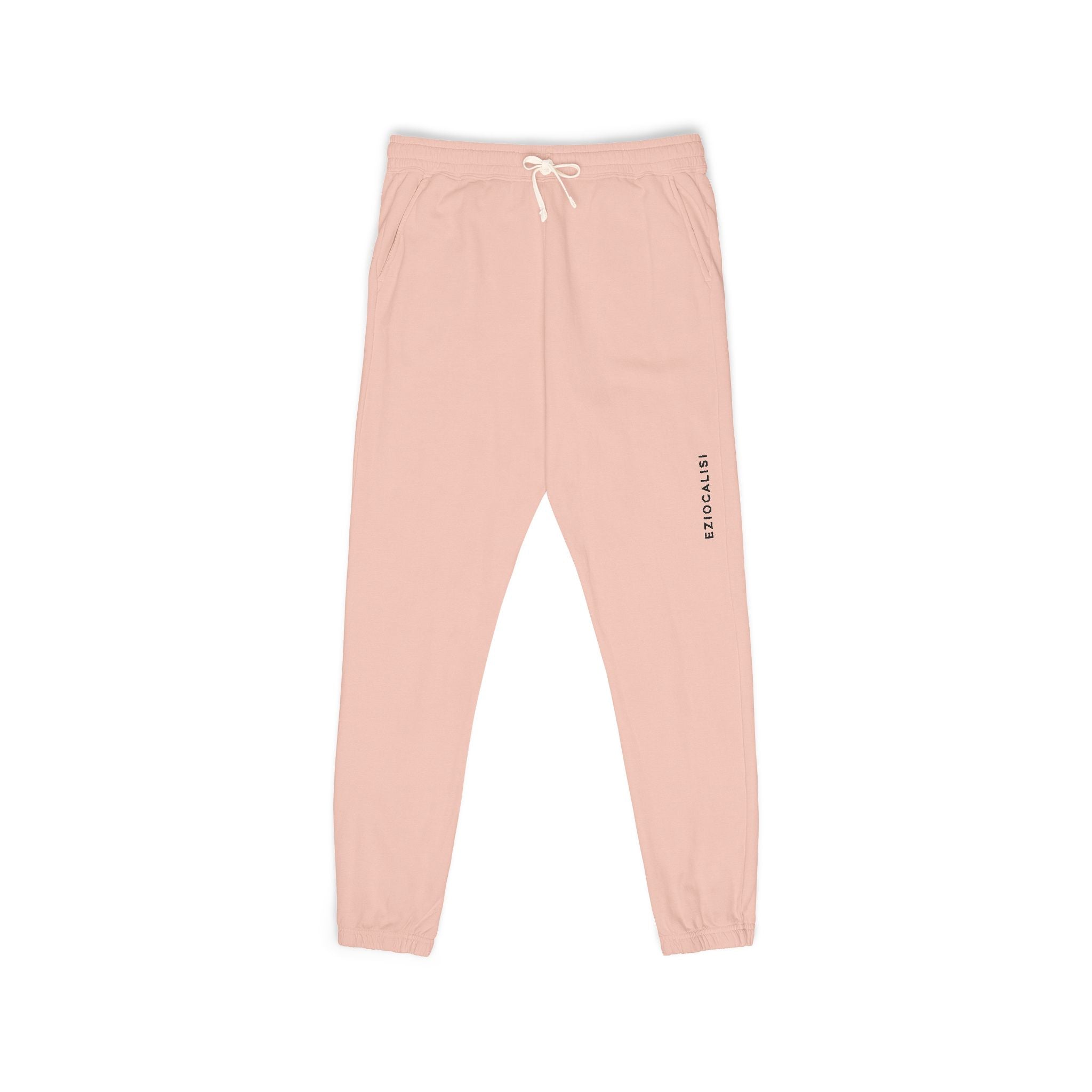 Cream Minimalist Sweatpants — Relaxed Fleece Joggers with Vertical Side Logo