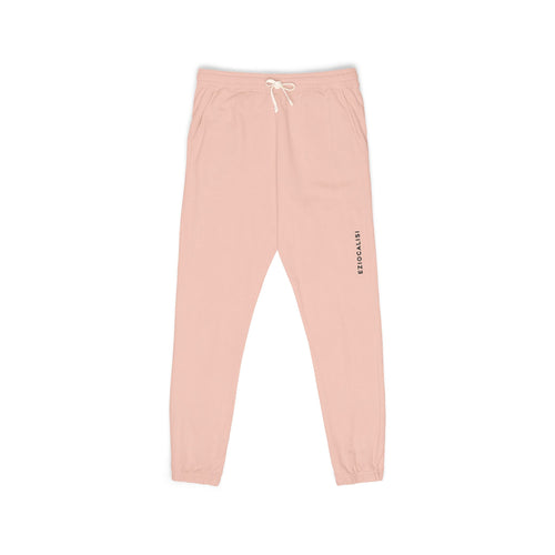 Cream Minimalist Sweatpants — Relaxed Fleece Joggers with Vertical Side Logo
