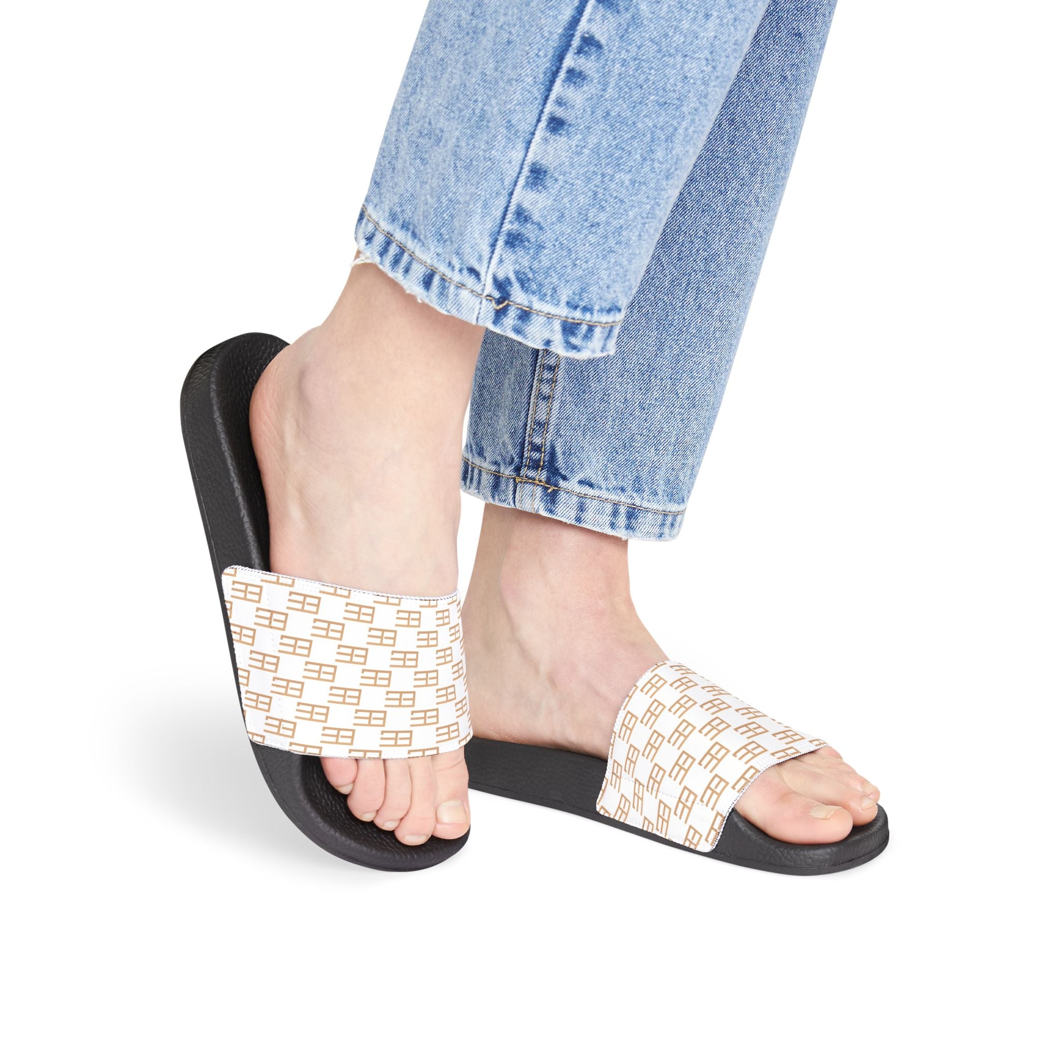Women's Removable-Strap Sandals — Beige Monogram Slide Sandals