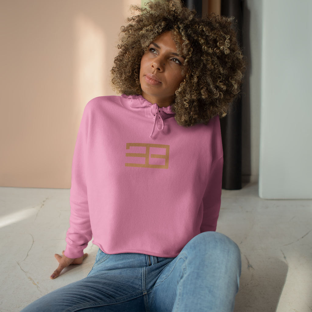 Minimalist Gold Logo Crop Hoodie — Women's Trendy Cropped Pullover