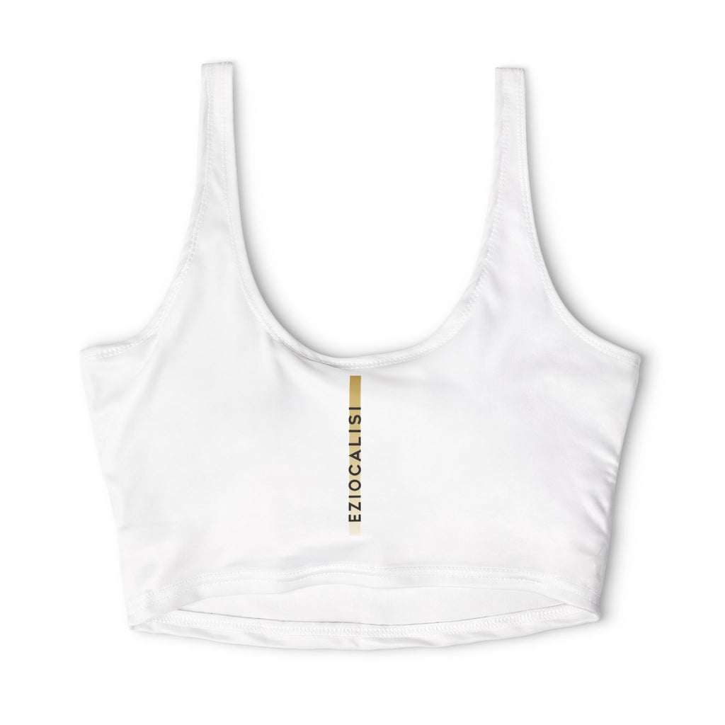Gold Accent Sports Bra — Minimal Logo Athletic Crop Top