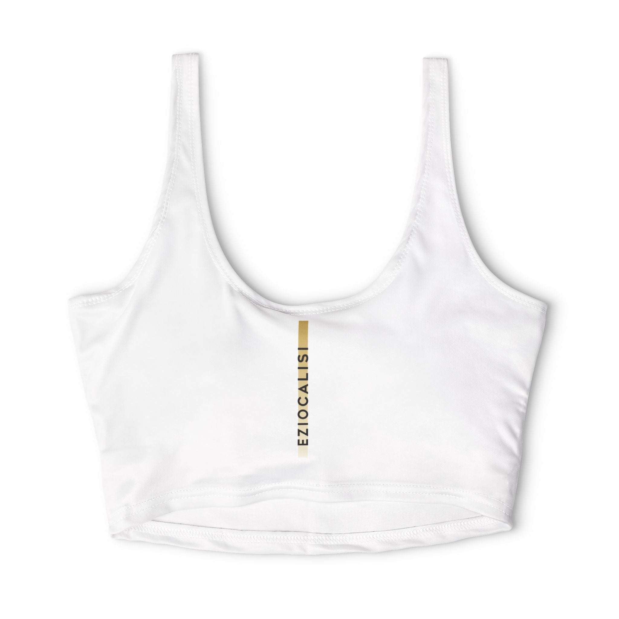 Gold Accent Sports Bra — Minimal Logo Athletic Crop Top