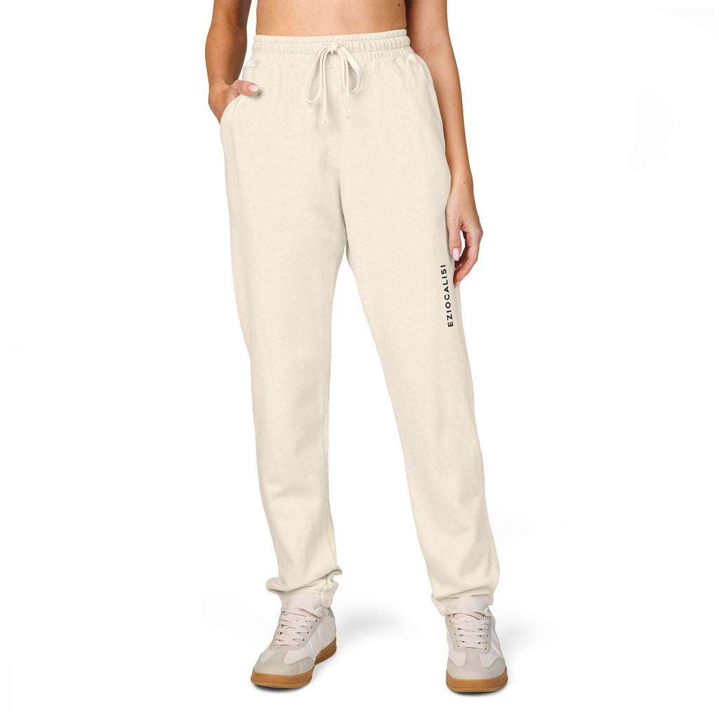 Cream Minimalist Sweatpants — Relaxed Fleece Joggers with Vertical Side Logo