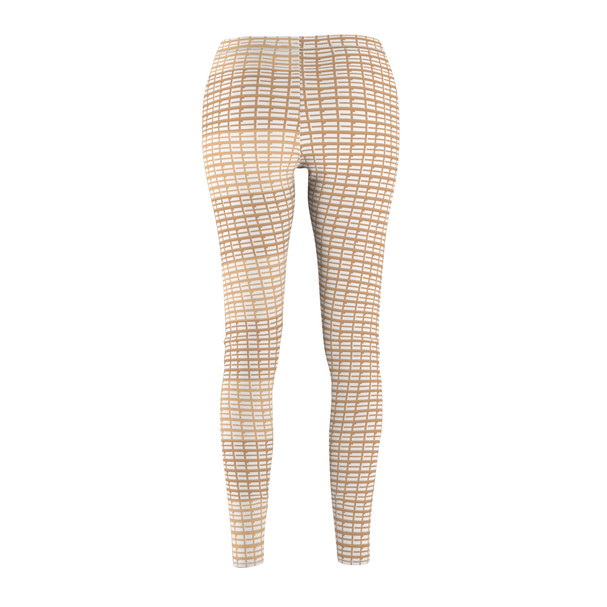 Beige Woven Plaid Women's Leggings — Casual All-Over Print